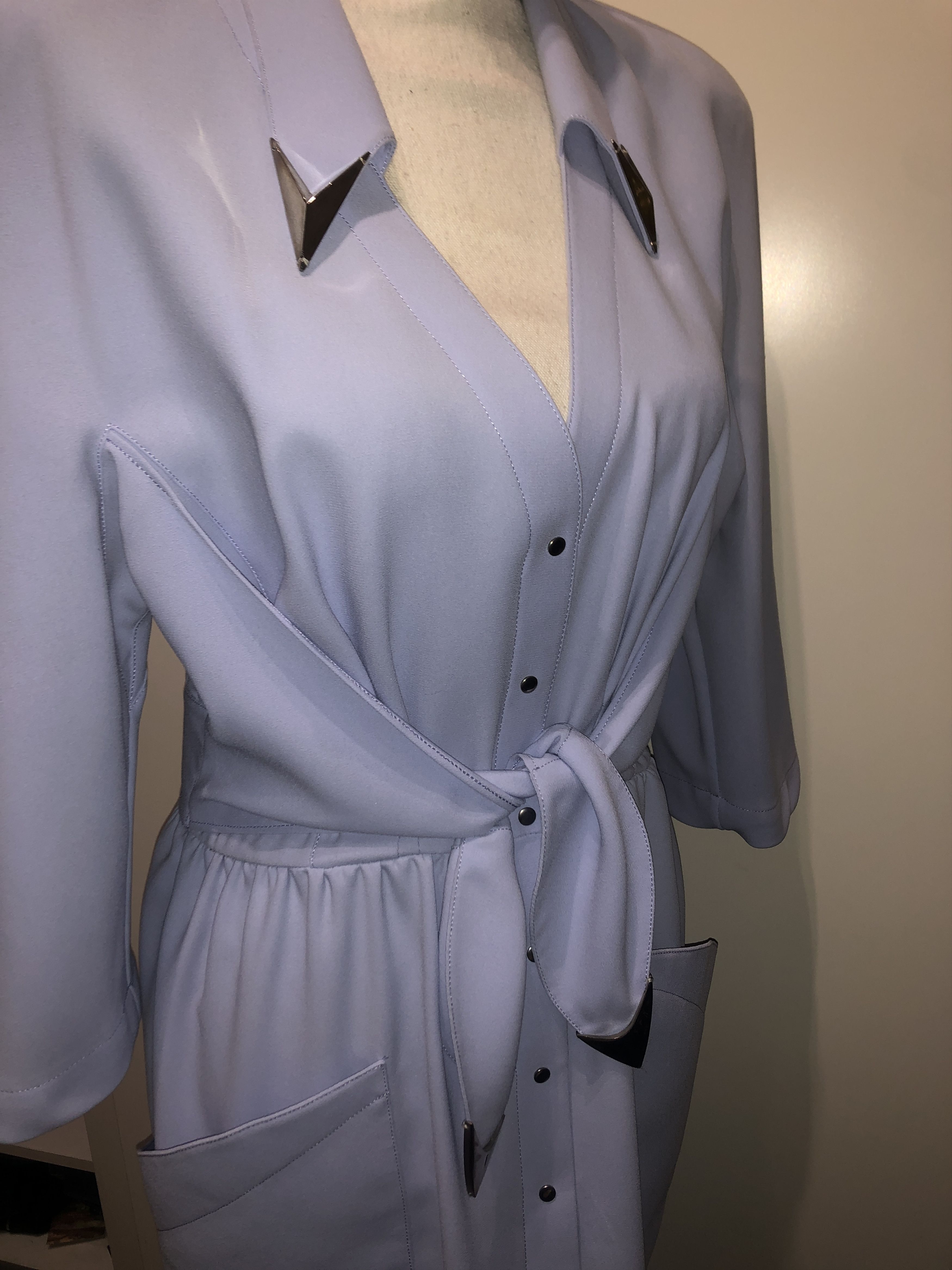 Thierry Mugler Silver Metal embellishment pale blue dress Size L / US 10 / IT 46 - 4 Thumbnail