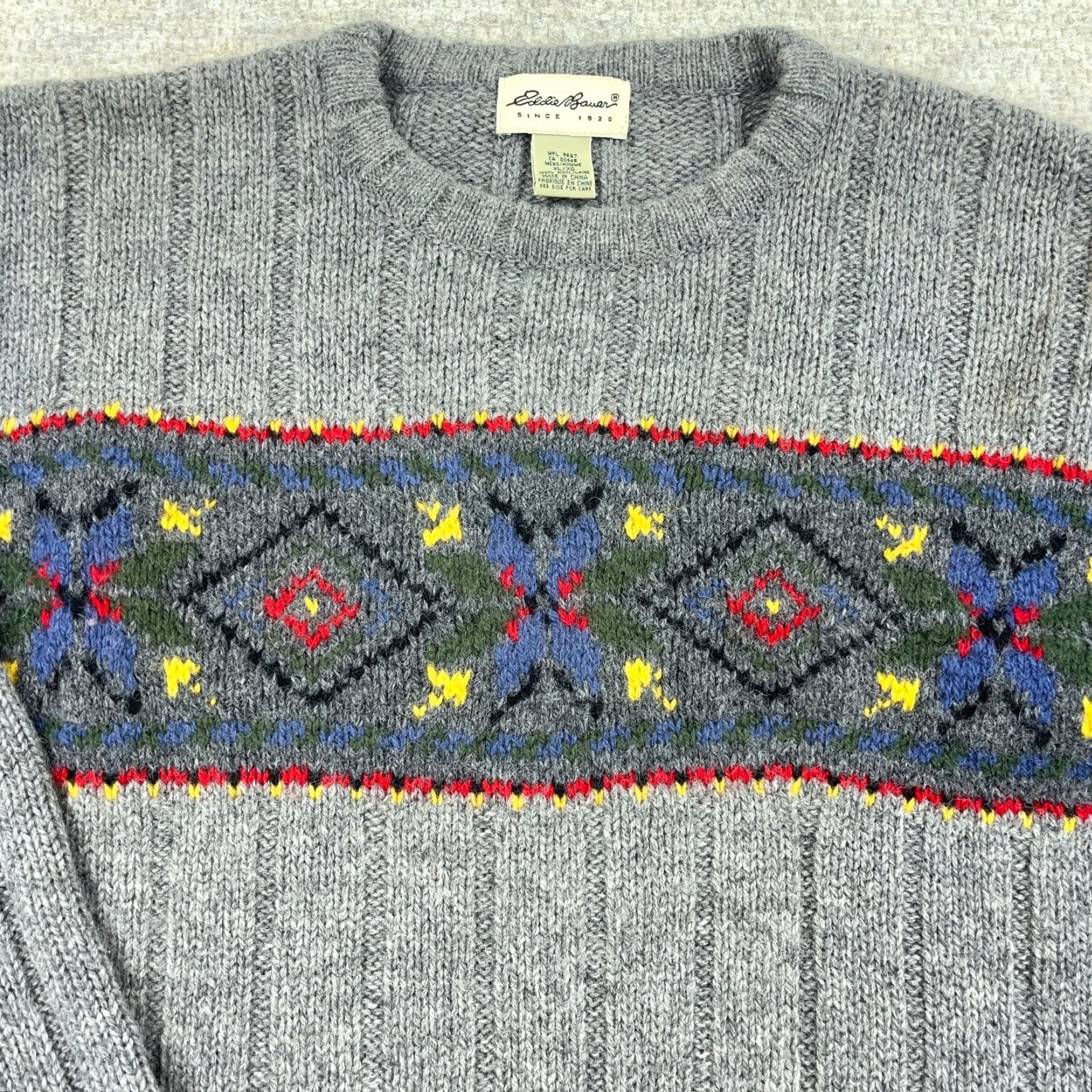 Eddie Bauer VINTAGE Eddie Bauer Sweater Men XL Gray Wool Heavy Knit Ribbed Nordic 90s Y2K Logo Pullover Mock Neck Long Sleeve Geometric Knit All Seasons Regular Size US XL / EU 56 / 4 - 2 Thumbnail