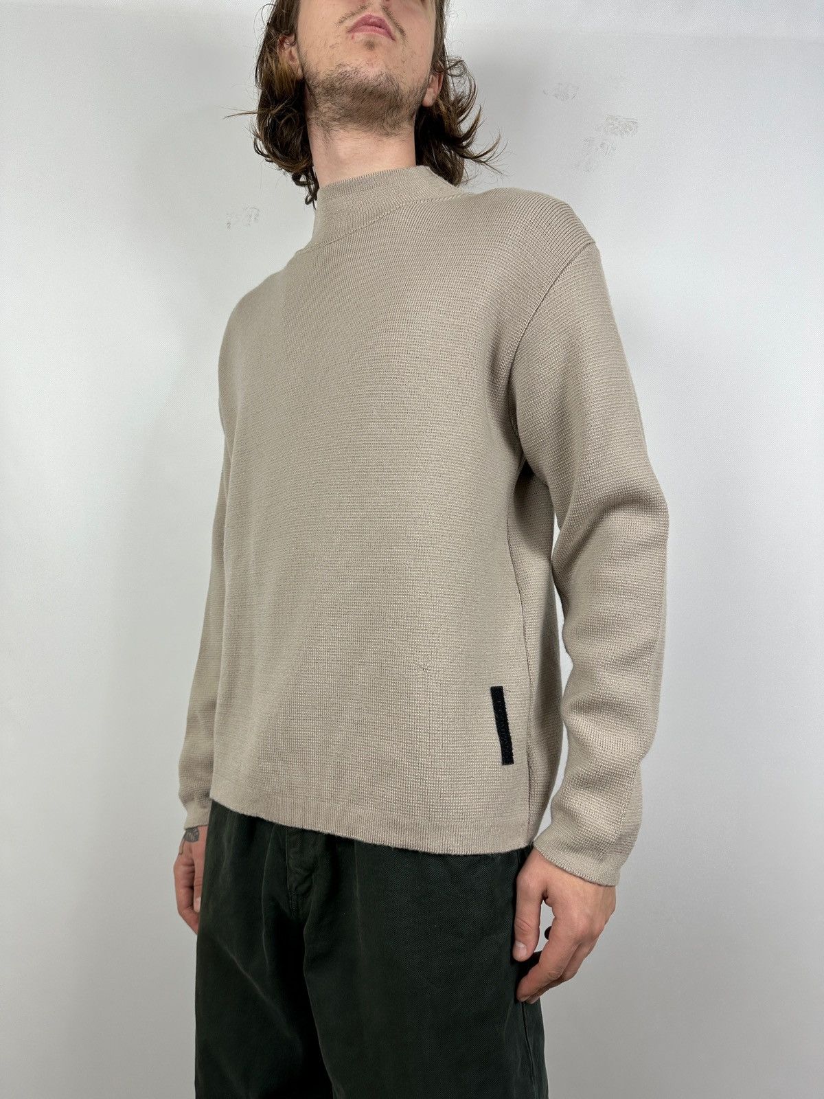 2000 Vintage C.P Company Beige Wool Knit Mock Neck Sweater