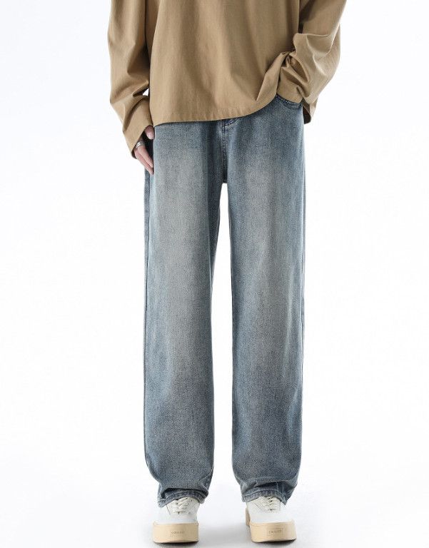 Jean Retro washed distressed men's loose wide-leg straight jeans Size US 32 / EU 48 - 1 Thumbnail