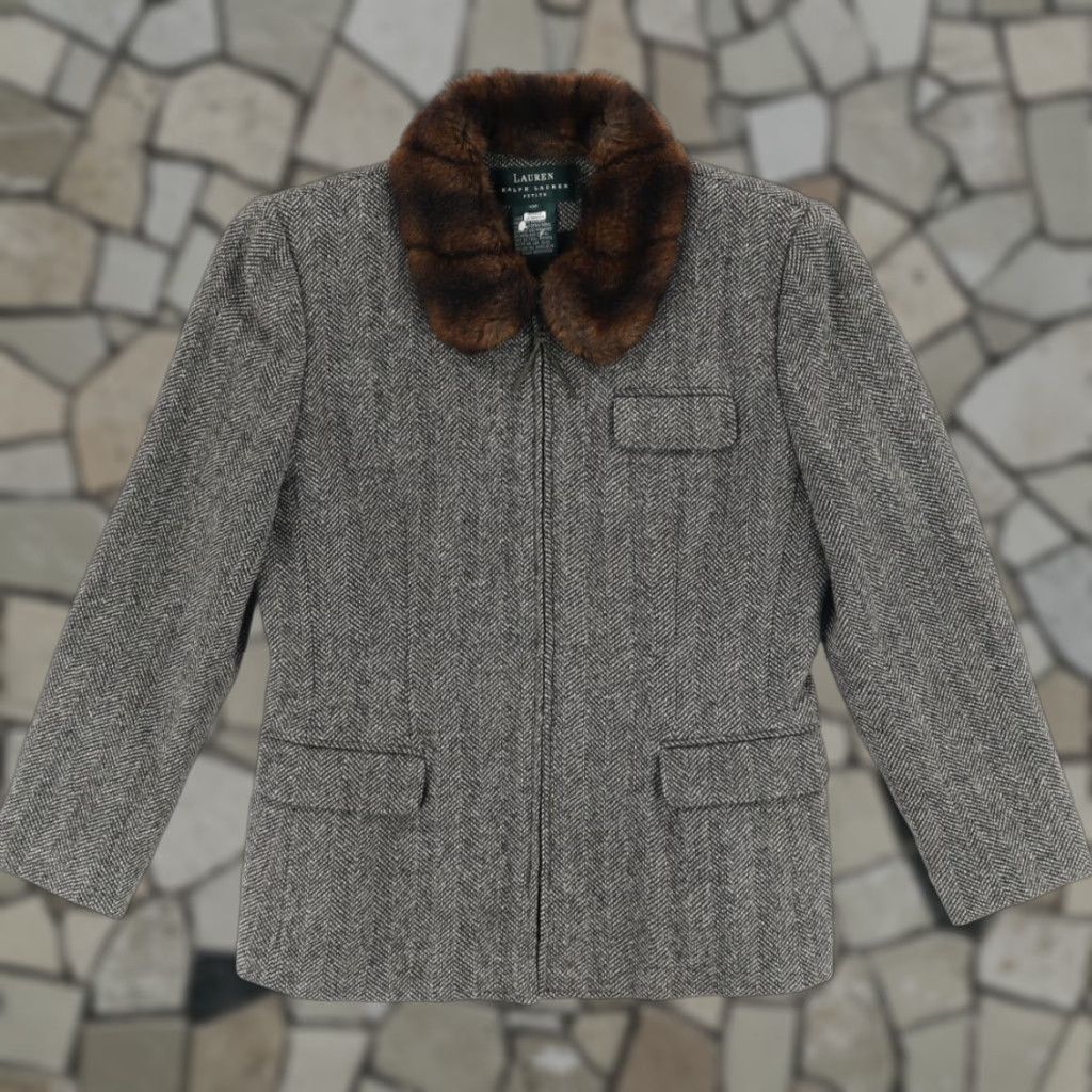 Ralph Lauren Lauren Ralph Lauren Jacket Women Gray 10P Full Zip Fur Collar Wool Womens Size L / US 10 / IT 46 - 1 Thumbnail