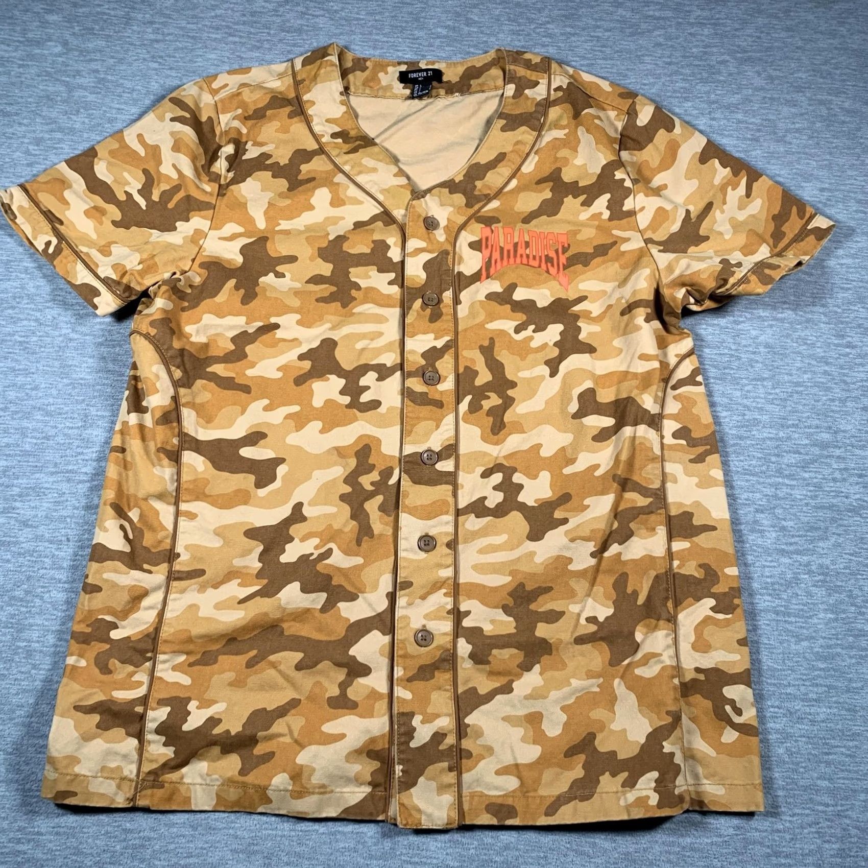 Forever 21 FOREVER 21 Shirt Mens M Brown Camo Baseball Jersey Button Front Paradise Size US M / EU 48-50 / 2 - 2 Thumbnail