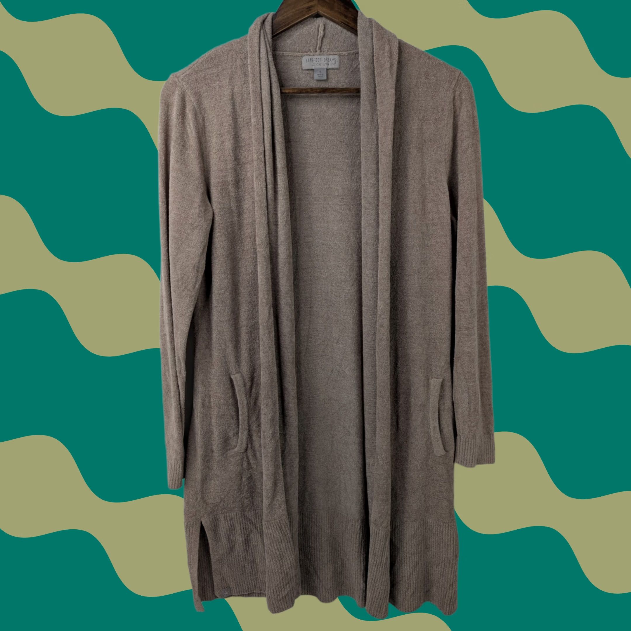 Vintage Barefoot Dreams Cardigan Open Front CozyChic Ultra Lite Taupe Women’s S Brown Nylon Viscose Long Sleeve Solid Casual Fall Winter Size S / US 4 / IT 40 - 1 Thumbnail