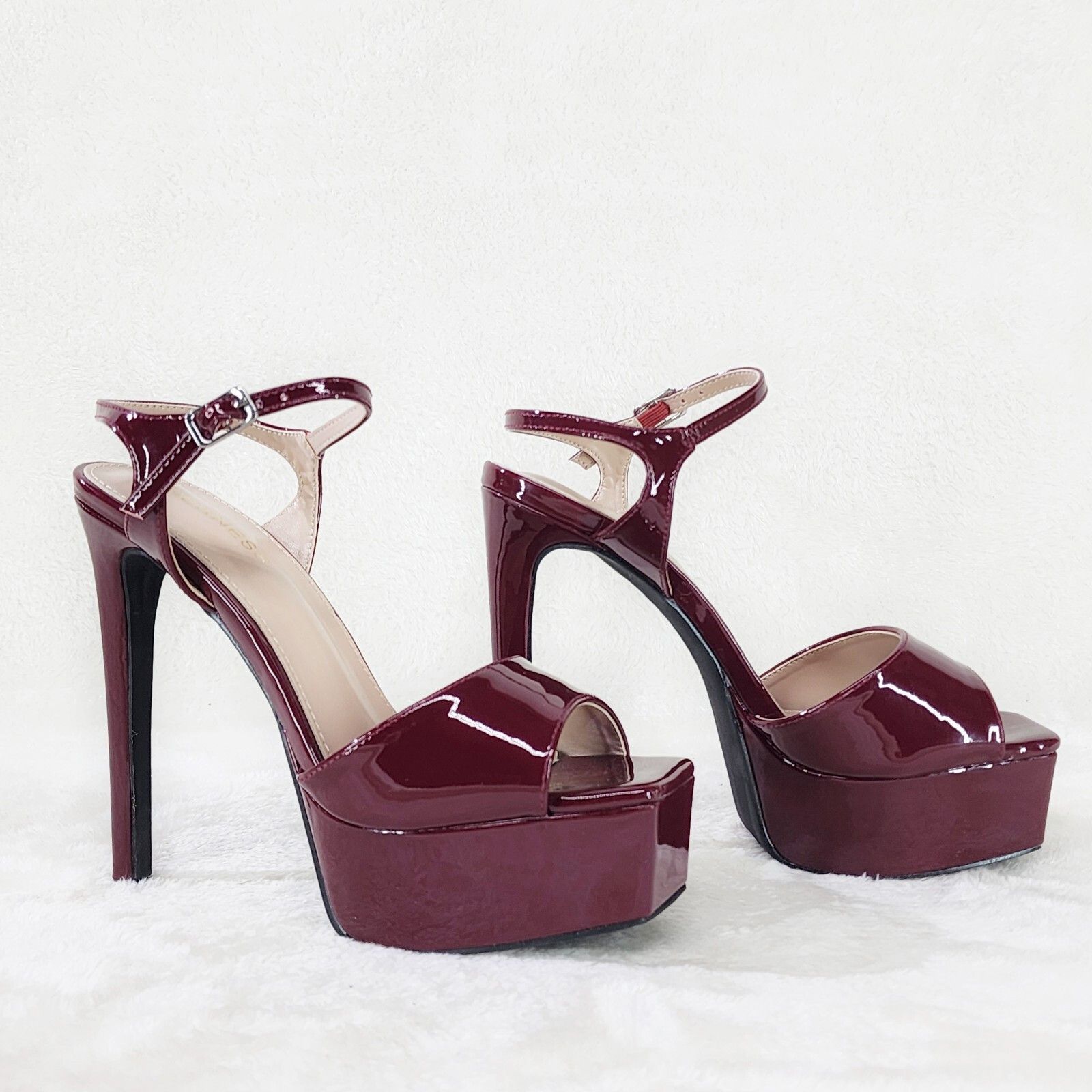 Other Gwen Glossy Burgundy Red Patent Platform Open Toe 6" Stilett Size US 6 / IT 36 - 5 Thumbnail