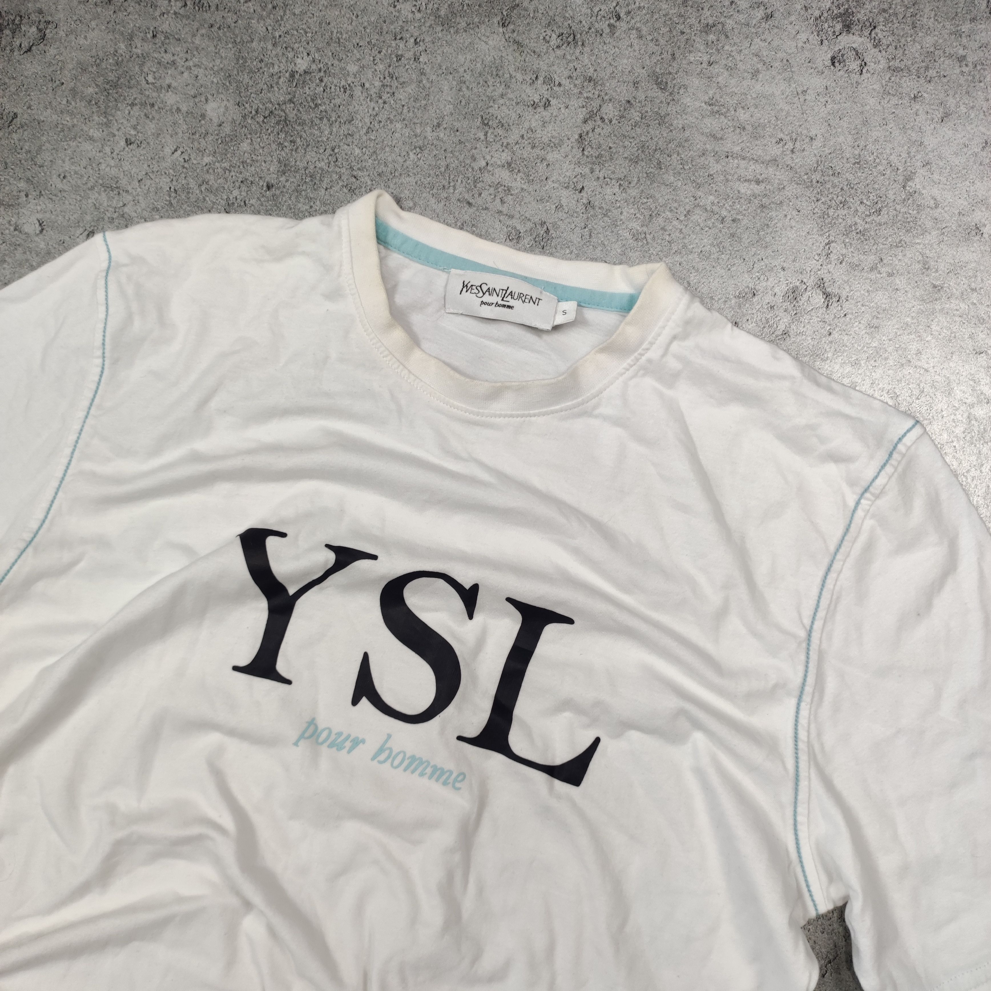 Vintage × Yves Saint Laurent RARE Vintage YSL Yves Saint Lauren White Big Logo Tshiert Size US S / EU 44-46 / 1 - 4 Thumbnail