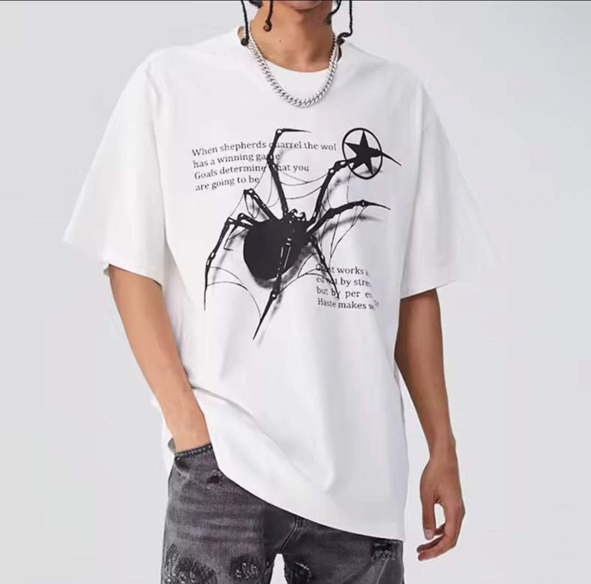 Japanese Brand Streetwear Y2K Vintage Spider Star Print Washed T-Shirt Punk Size US M / EU 48-50 / 2 - 1 Thumbnail