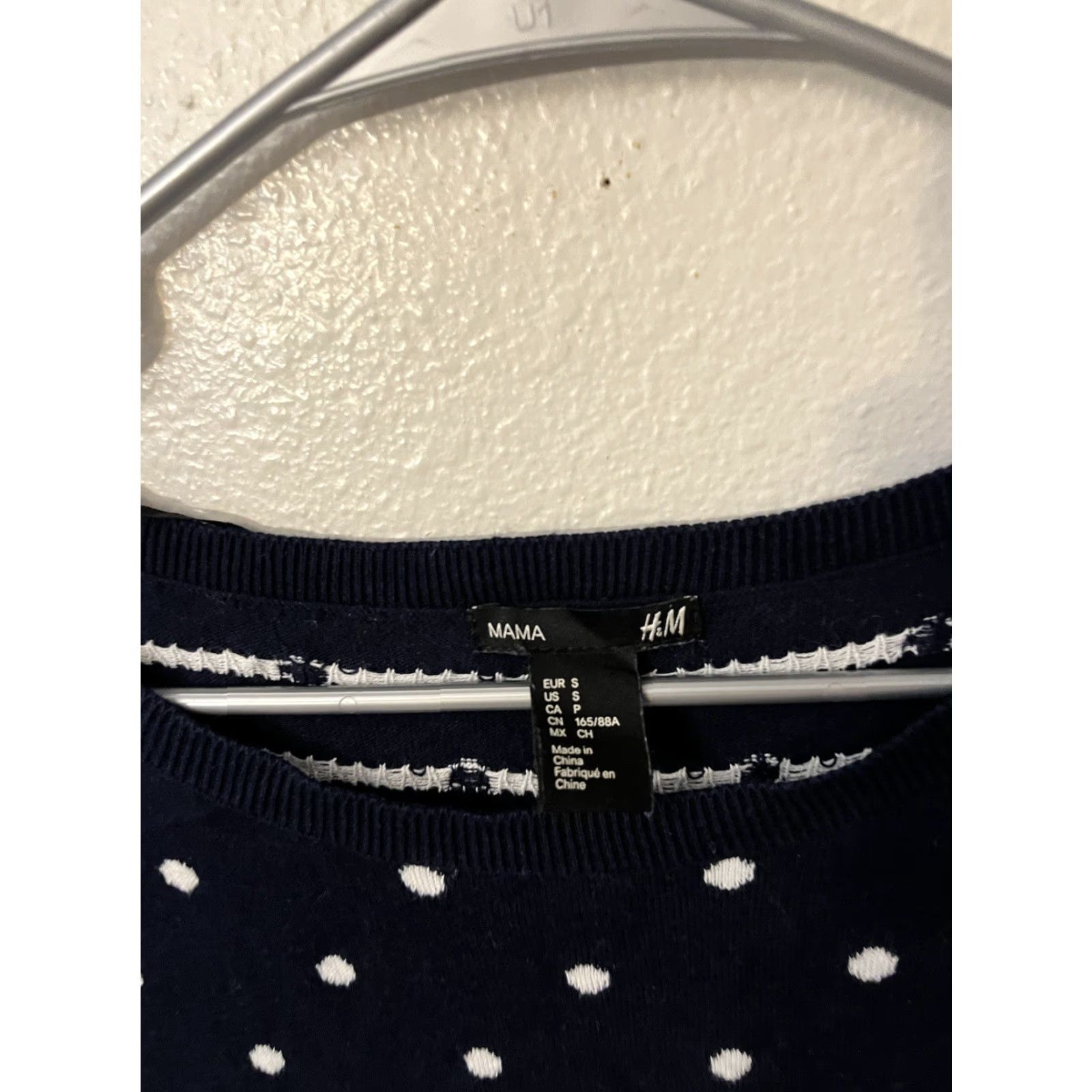 H&M H&M MAMA Polka-Dot Long Sleeve Crew Neck Navy Pullover Maternity Top Size S Blue Cotton Blend Women's Blouse Casual Stretch Waist 90s? Size S / US 4 / IT 40 - 2 Thumbnail