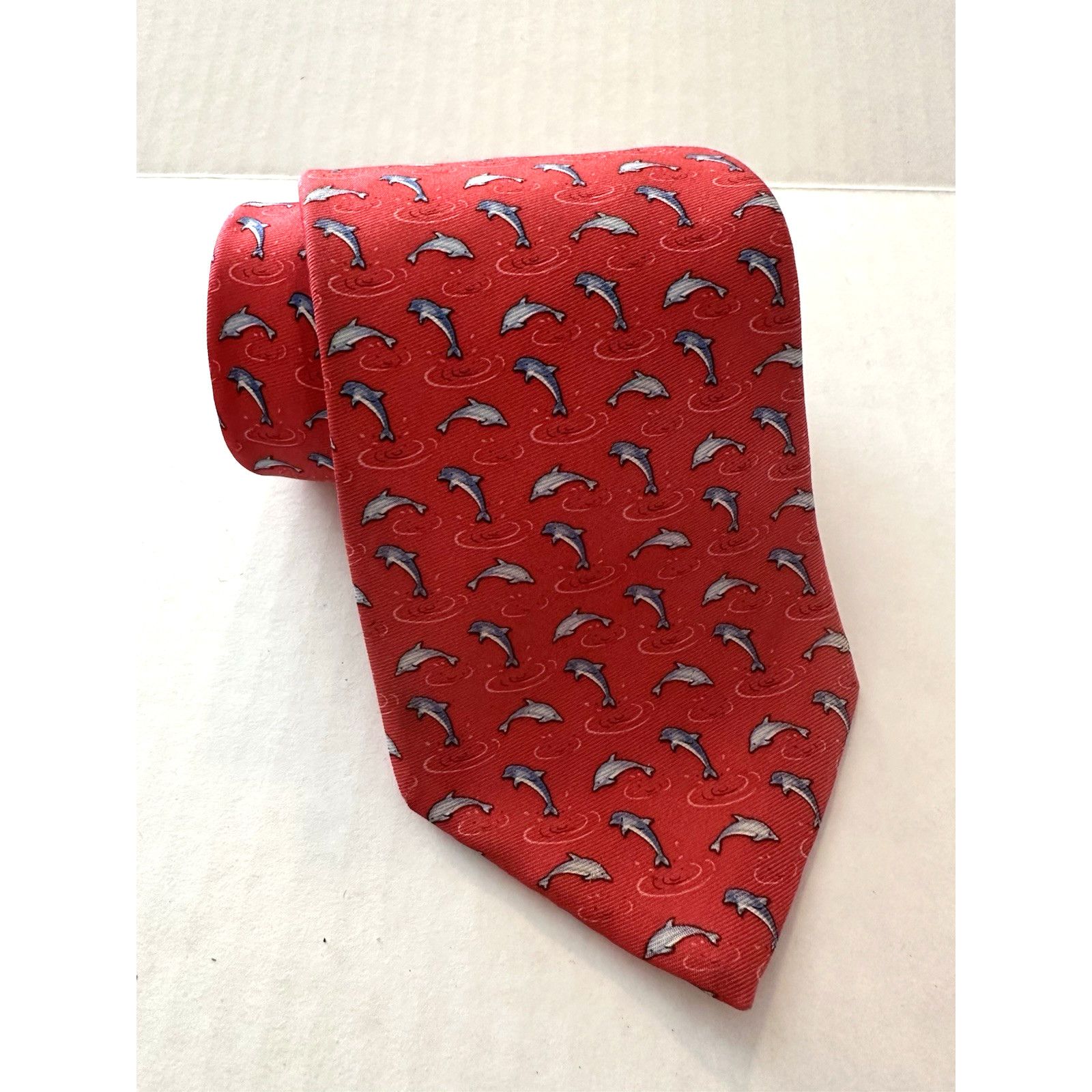 Tommy Hilfiger Tommy Hilfiger Tie Silk Red w/Blue Dolphin Gorpcore Preppy Size ONE SIZE - 3 Thumbnail