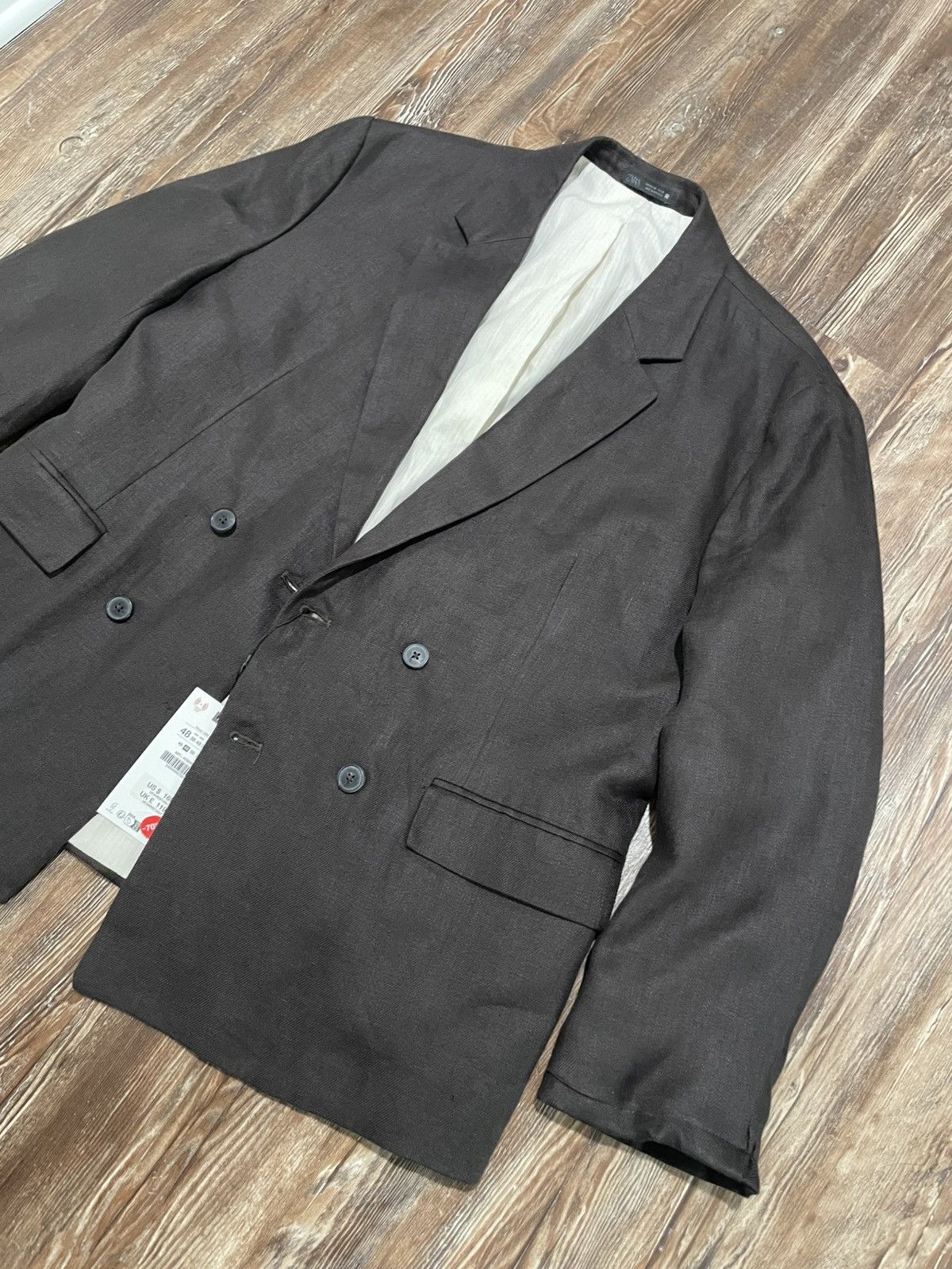 Zara Zara Linen Double Breasted Blazer 2x4 38R-40R Brown Size 38R - 1 Thumbnail