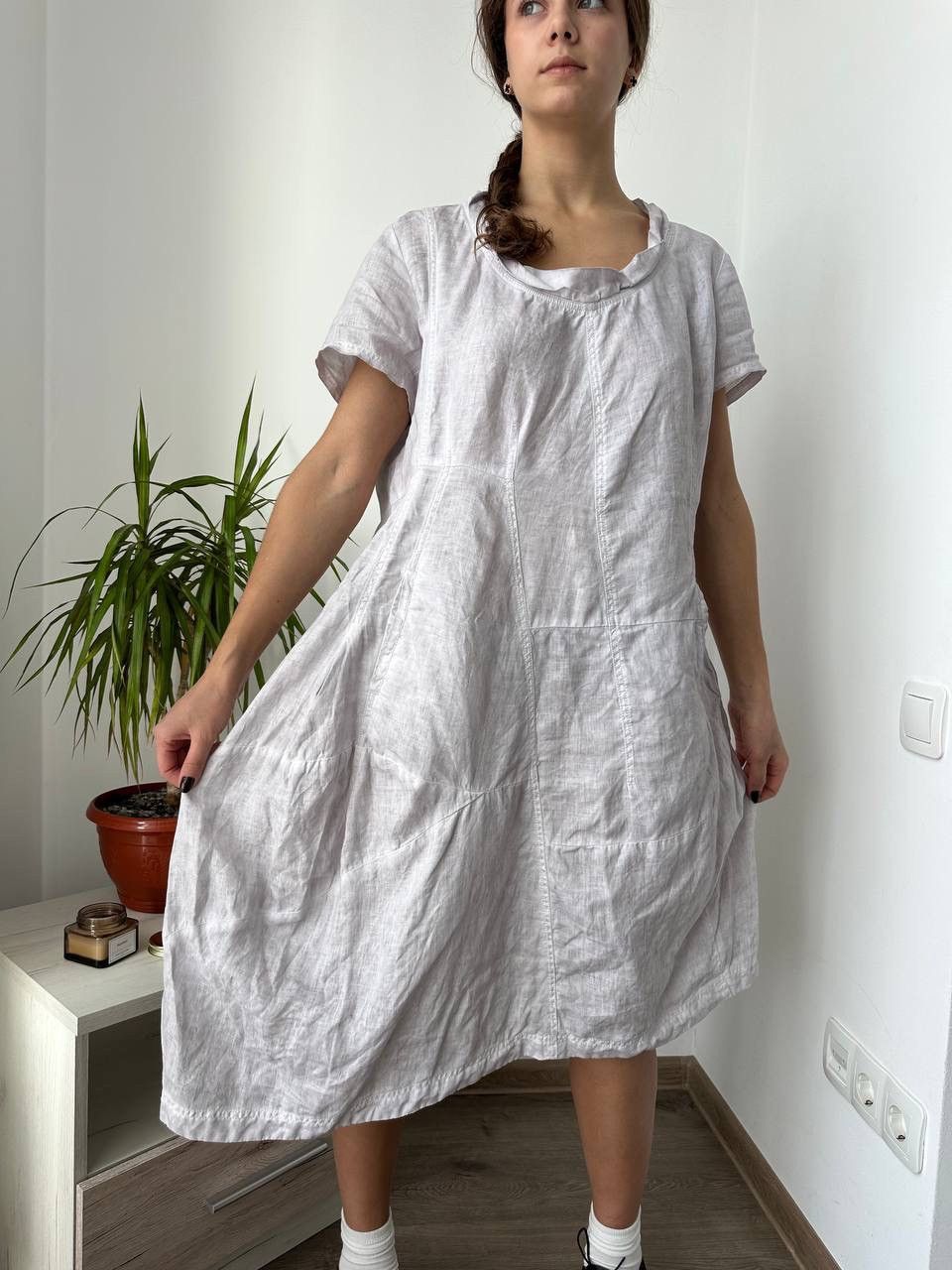 Japanese Brand × Rundholz × Vintage Rundholz Avant Garde Baloon White Dress 100 Linen Size L Size L / US 10 / IT 46 - 5 Thumbnail