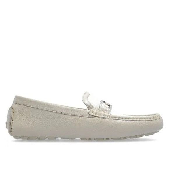 Fendi Fendi O’Lock Monogram-Panel Leather Driving Loafers White Si Size US 11 / EU 44 - 1 Thumbnail