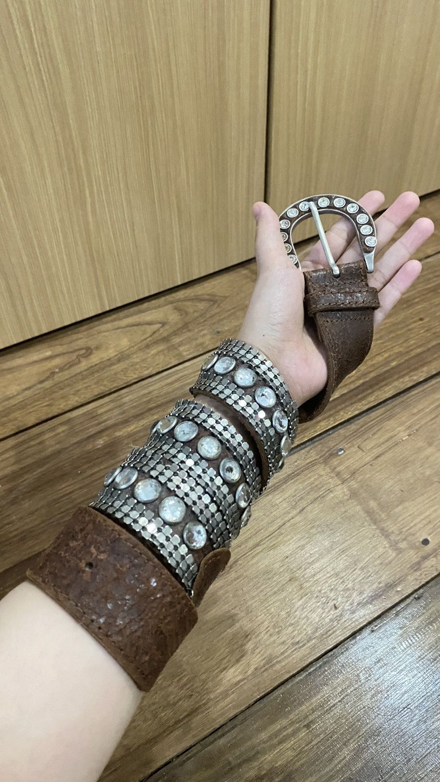 Vintage Y2K belt vintage leather rhinestone Size ONE SIZE - 1 Thumbnail