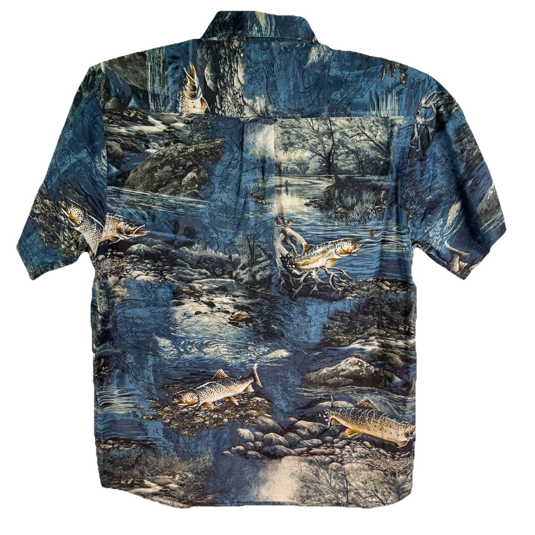 Vintage North River Shirt Men’s M Blue AOP Short Sleeve Graphic Print Fisherman Casual Button-Up 90s Theme Mens Size US M / EU 48-50 / 2 - 5 Thumbnail