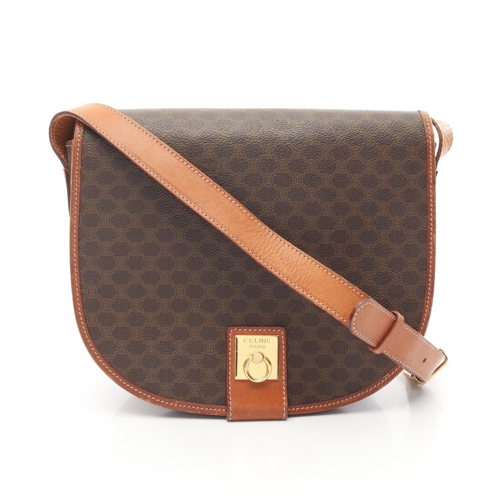 Celine Celine Macadam Pvc Coated Canvas Shoulder Bag Canvas Shoulder Bag in Brown, Women's