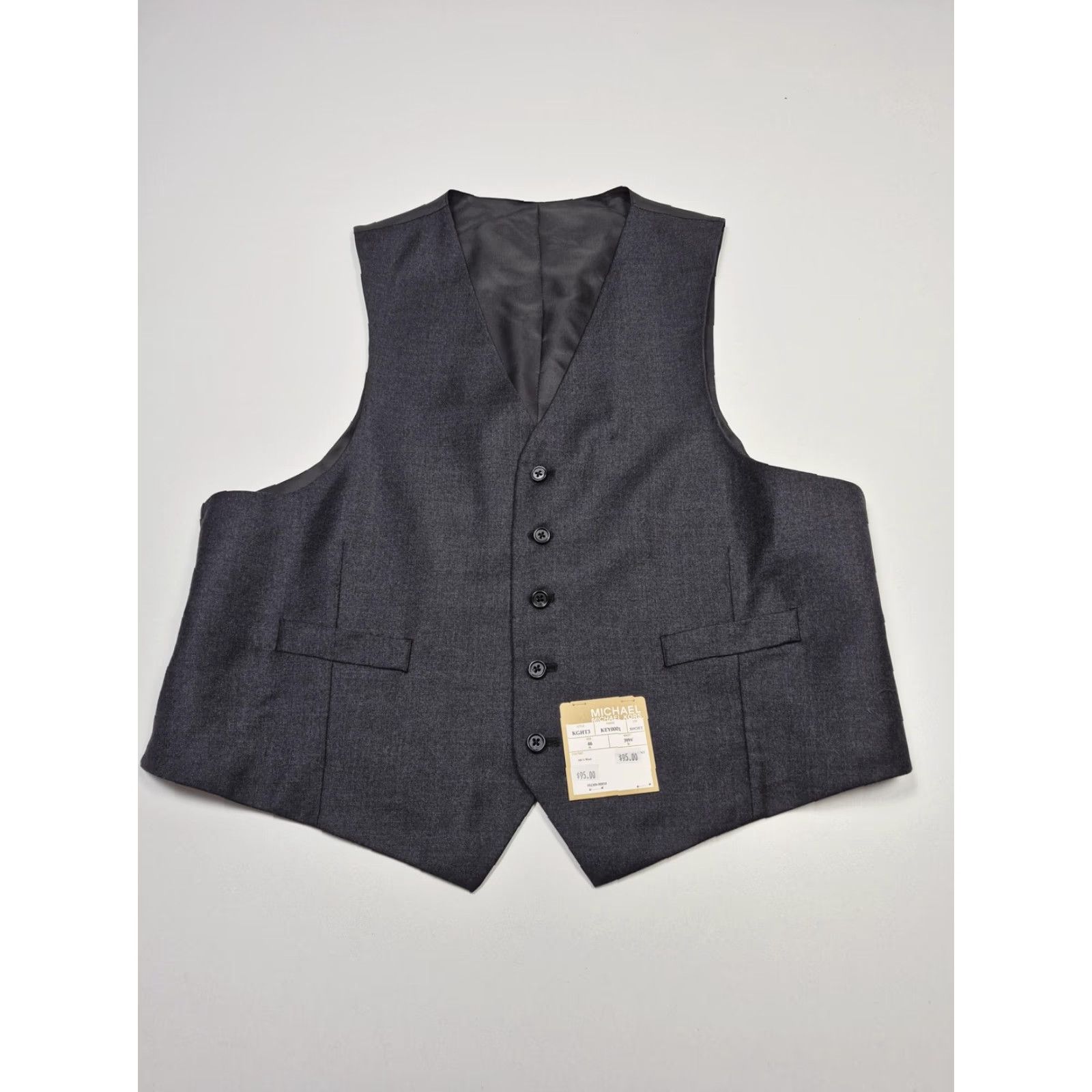 Vintage VINTAGE Michael Michael Kors Dress Vest Mens Gray Wool 5 Button Belted 3 Piece NWT 46 Waist 39W Solid Pattern Formal Wedding Business Mens Size US S / EU 44-46 / 1 - 2 Thumbnail