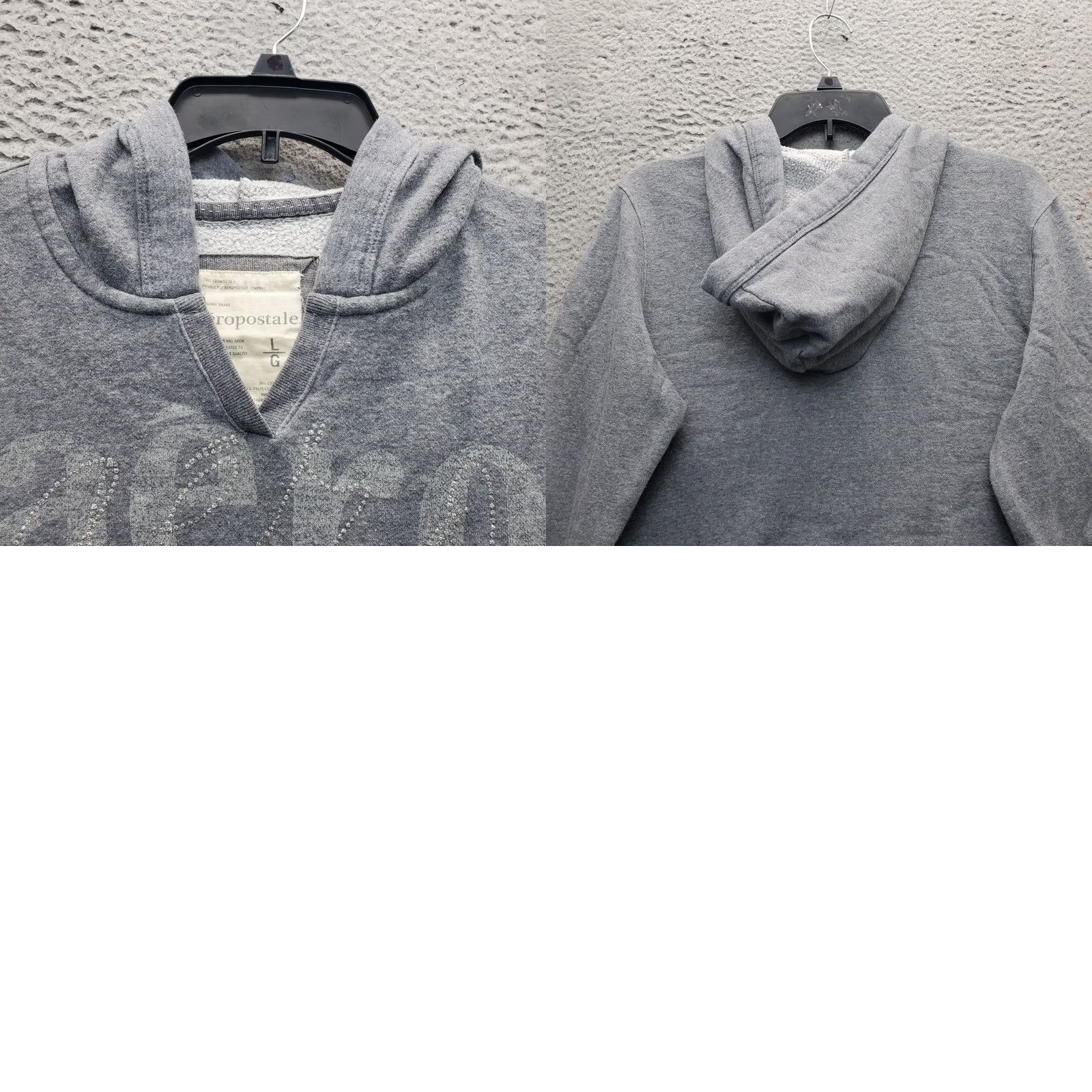 Vintage Aéropostale Hoodie Womens L Gray Fleece Lined Glitter Logo Long Sleeve Pullover Size L / US 10 / IT 46 - 8 Thumbnail