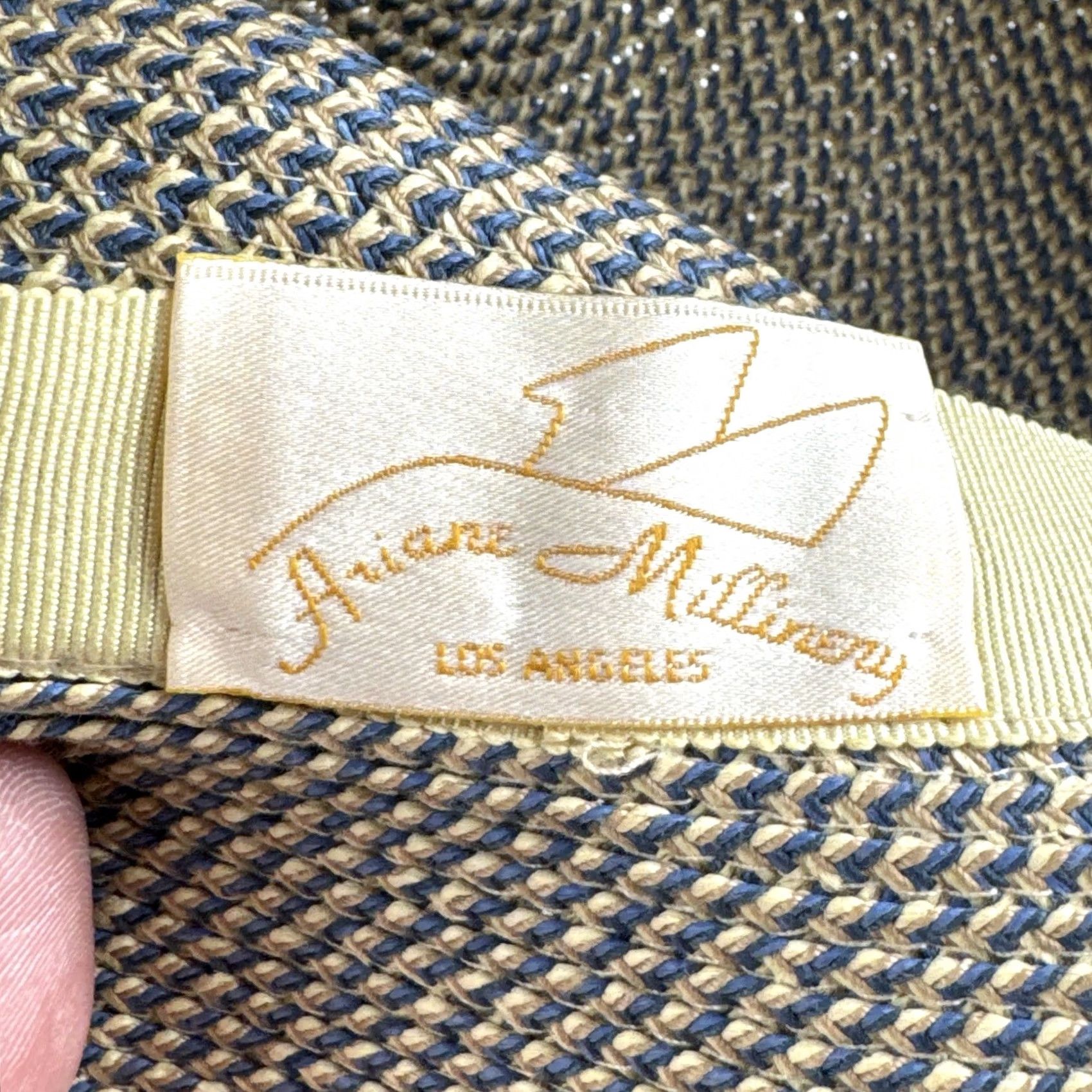 Vintage VINTAGE Ariane Millinery Bucket Hat Tan Navy Blue Two-Tone Braided Summer Beach Size ONE SIZE - 8 Thumbnail