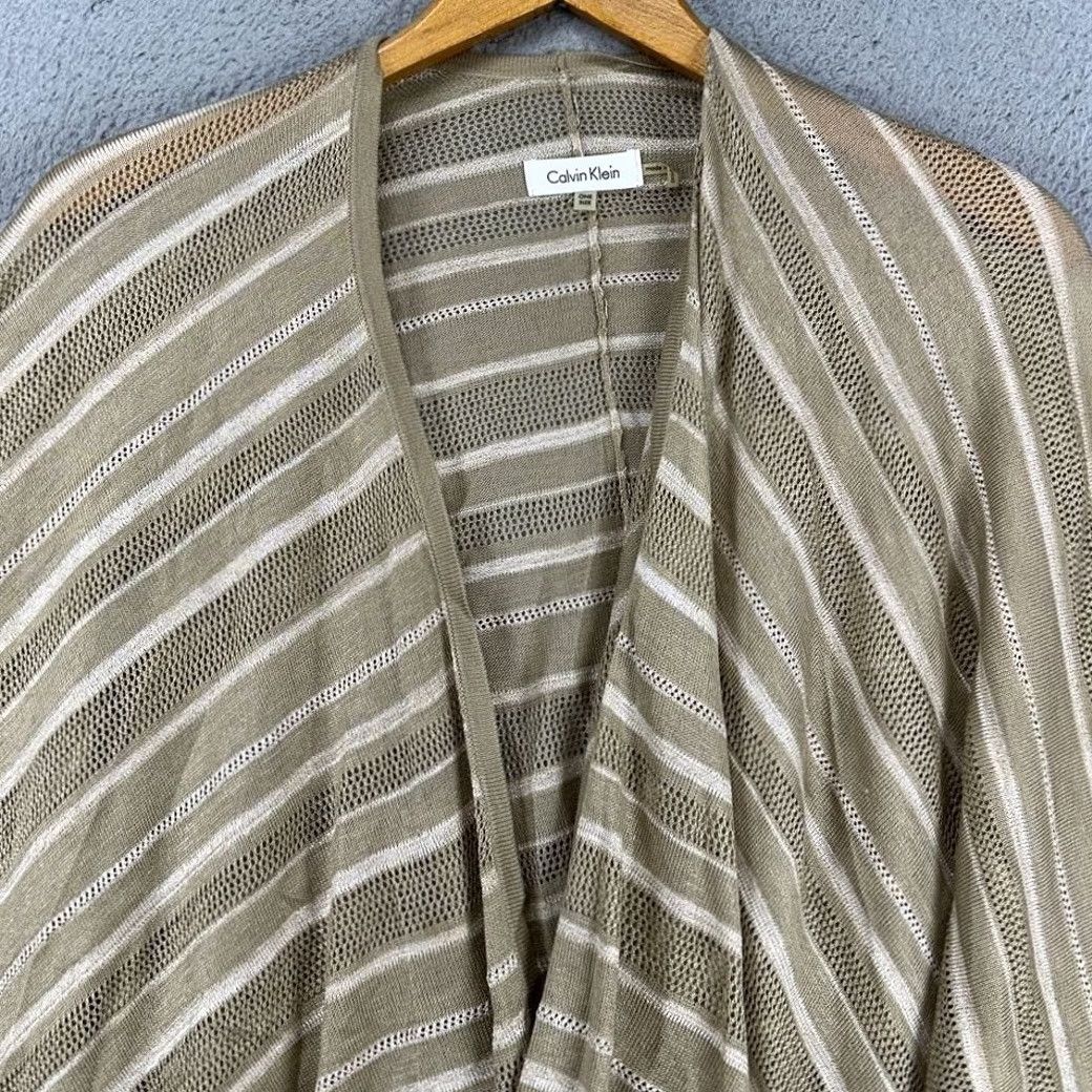 Calvin Klein Calvin Klein Women One Size Sweater Poncho Cape Tan Knit Stripe Open Front Size ONE SIZE - 2 Thumbnail