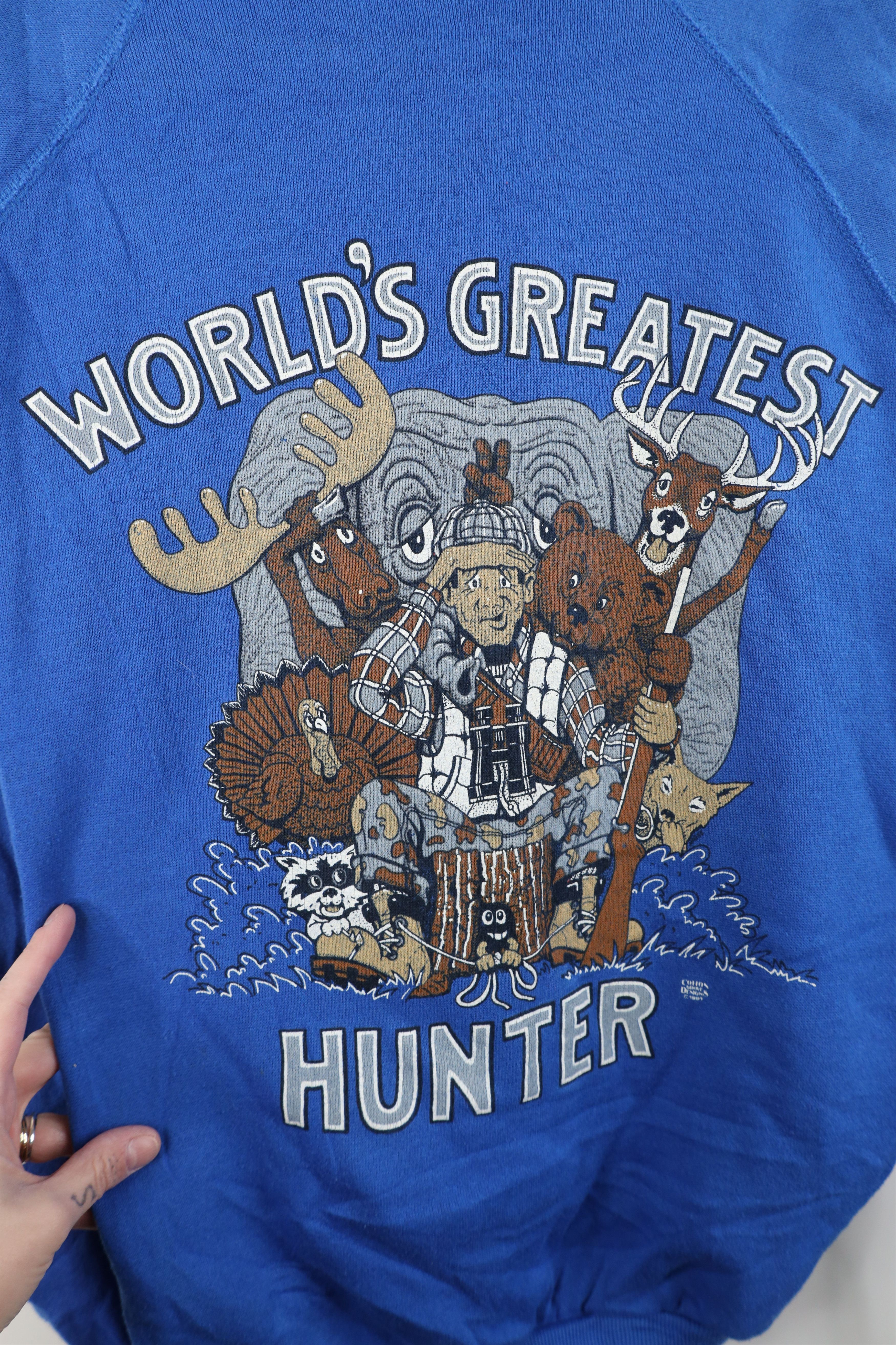 Vintage Vintage 90s Greatest Hunter Hunting Sweatshirt Blue USA Size US XL / EU 56 / 4 - 4 Thumbnail