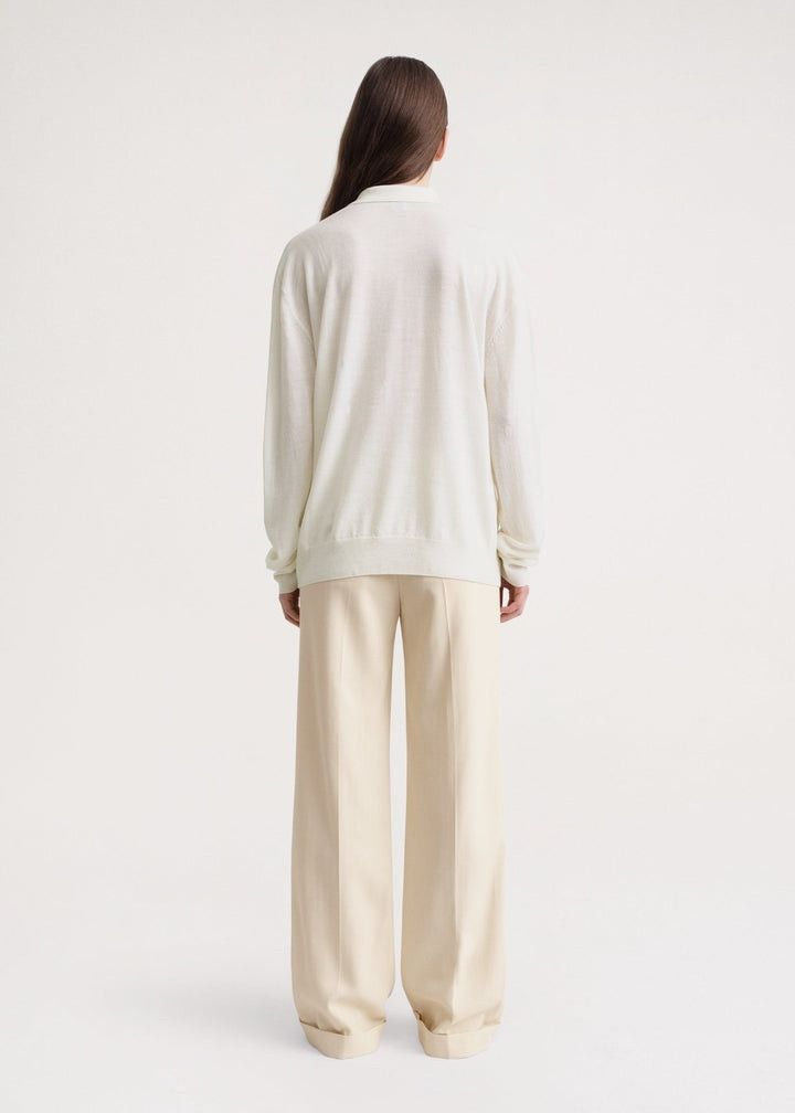 Toteme o1mle0525 Merino-Wool Polo Shirt in Creme Size L / US 10 / IT 46 - 4 Thumbnail