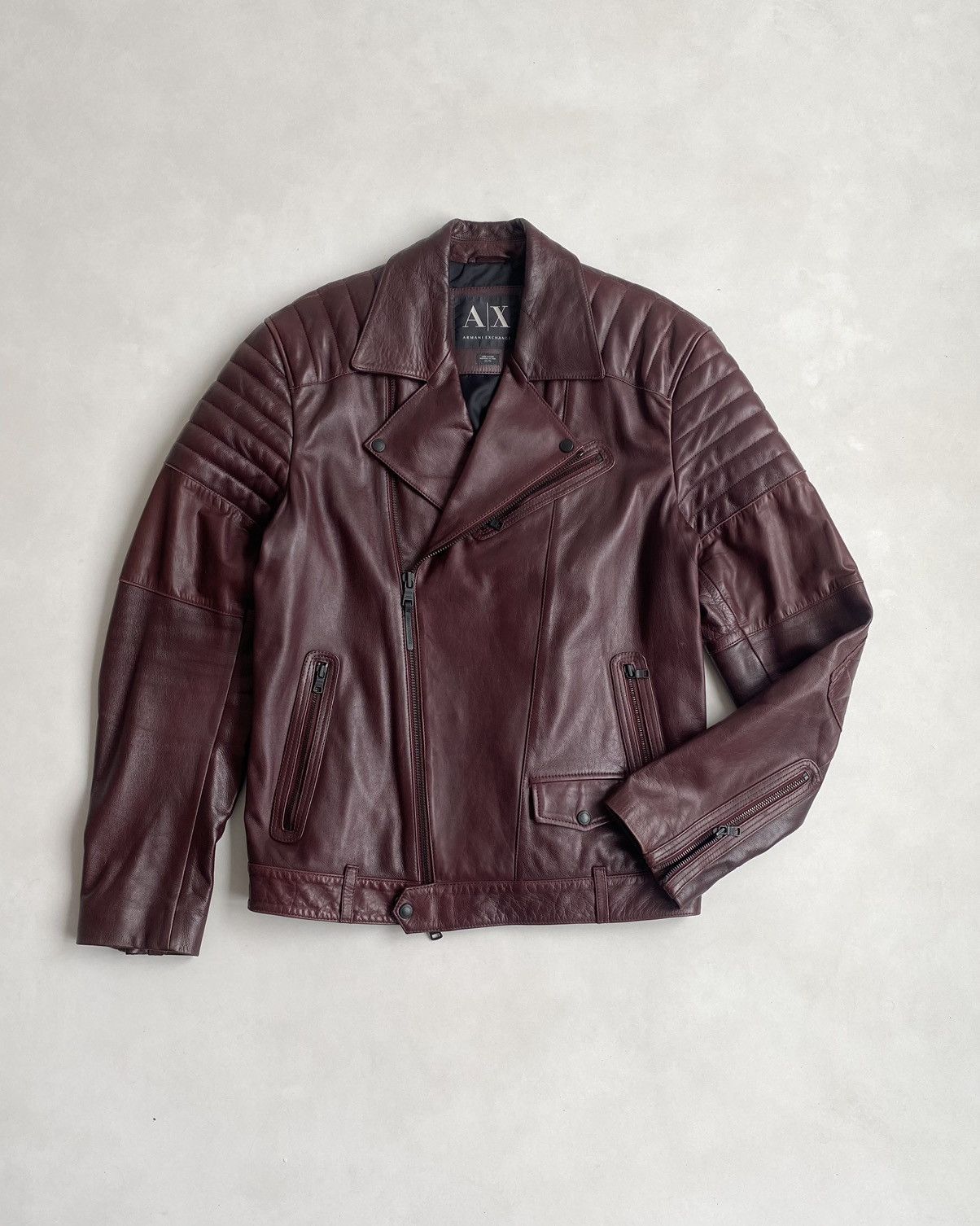 Armani Exchange Leather Biker Jacket Burgundy