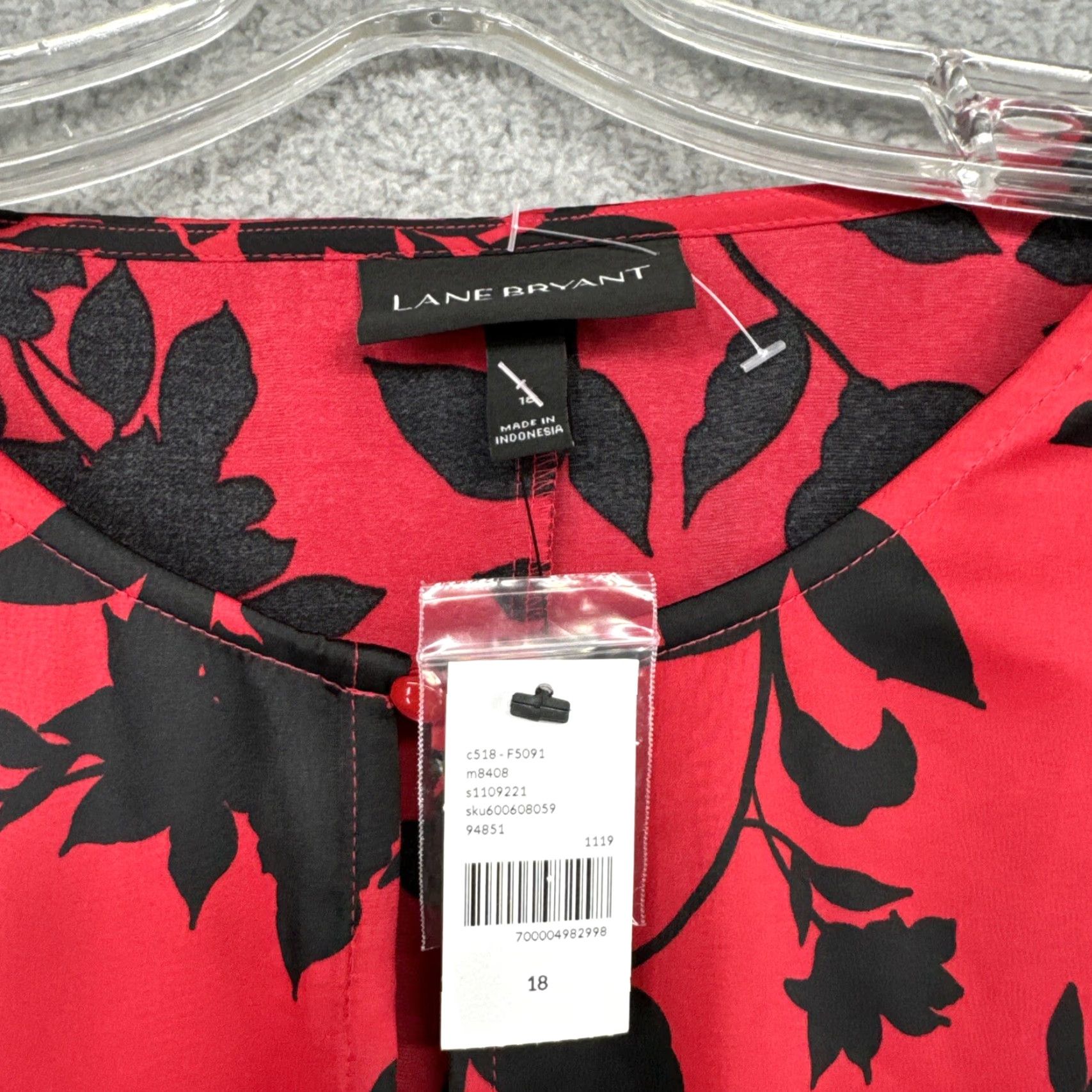 Vintage Lane Bryant Floral Red Long Sleeve Elastic Waist Midi Dress Size 18 NEW Size XXL / US 16-18 / IT 52-54 - 2 Thumbnail