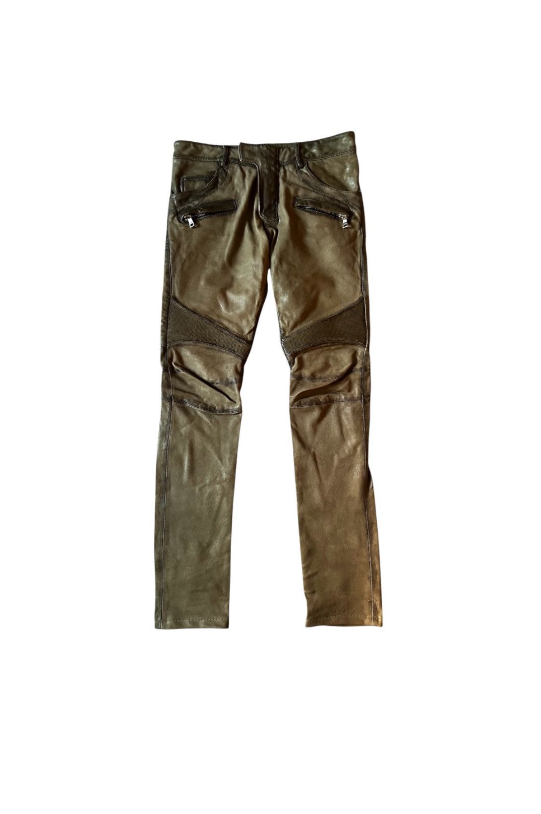Balmain Balmain Decarnin era Green velvet snake print biker pants