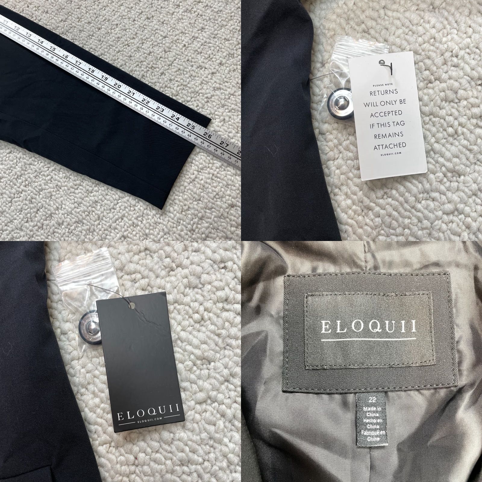 Vintage Eloquii Blazer Jacket Womens 22 Plus Size Black Beaded Fringe Pockets New Vintage: No Size 3XL / US 20-22 - 8 Thumbnail