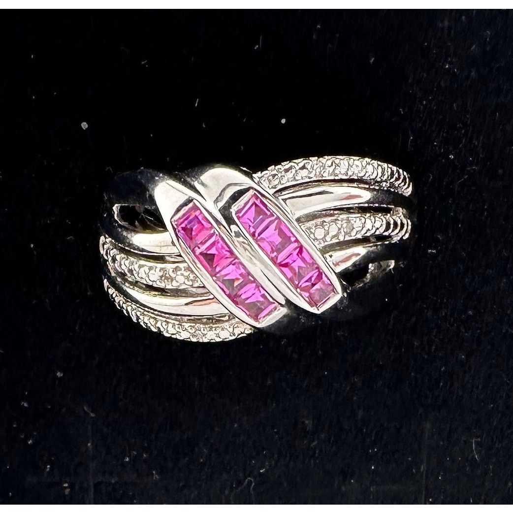 Other Detailed Lab Created Pink Sapphire and Sterling Ring Size 7 Size ONE SIZE - 14 Thumbnail