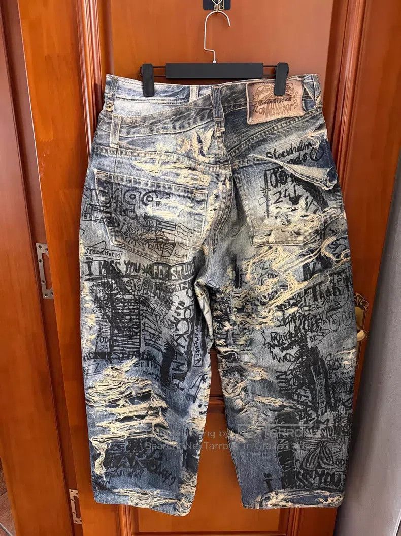 Acne Studios Acne Studios 2024 spring and summer torn graffiti denim pa Size US 36 / EU 52 - 2 Thumbnail