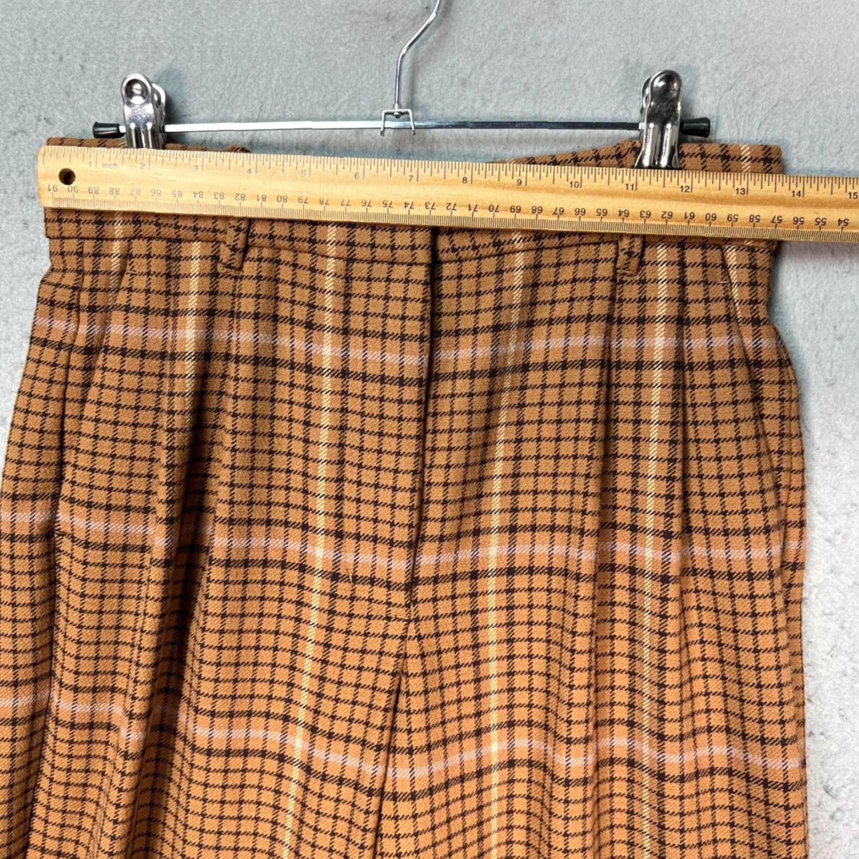 Vintage Wilfred Womens Brown High-Waisted Plaid Pleated Wide-Leg Pants Size 6 Size 28" / US 6 / IT 42 - 4 Thumbnail