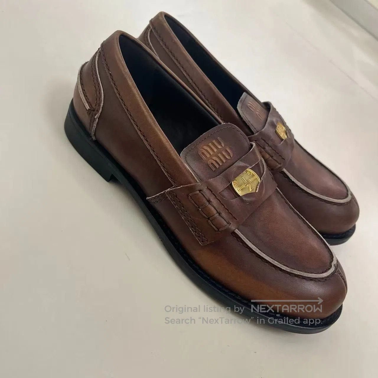 Miu Miu Miu Miu Vintage Distressed Gold Coin Loafers. Size US 5 / IT 35 - 1 Thumbnail