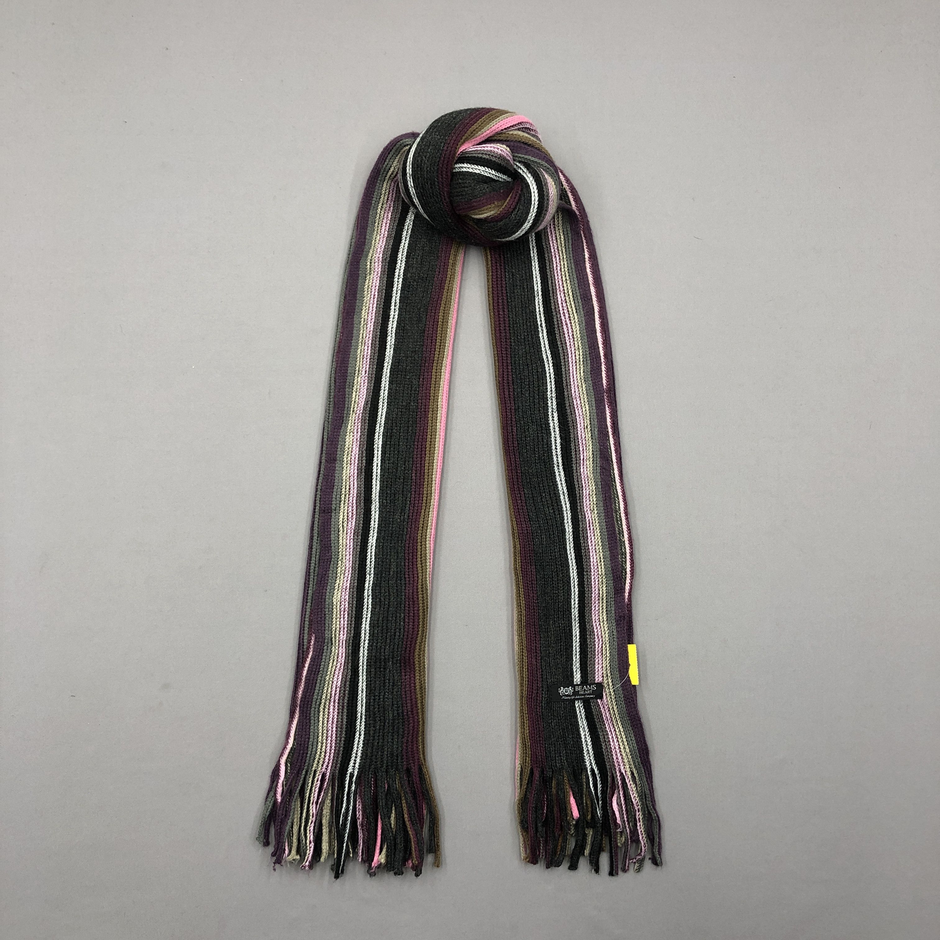 Beams Plus Vintage Beams Scarf Ribbed Knit Wool Winter Fringe Scarves Size ONE SIZE - 1 Thumbnail