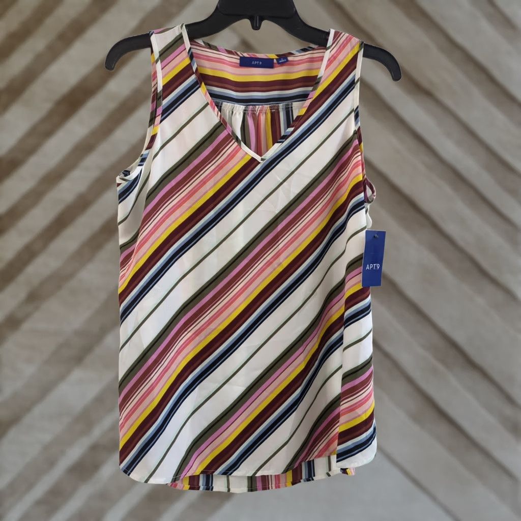 Apt. 9 Apt. 9 Striped Sleeveless V-Neck Top Womens S Colorful NWT Blouse Size S / US 4 / IT 40 - 1 Thumbnail