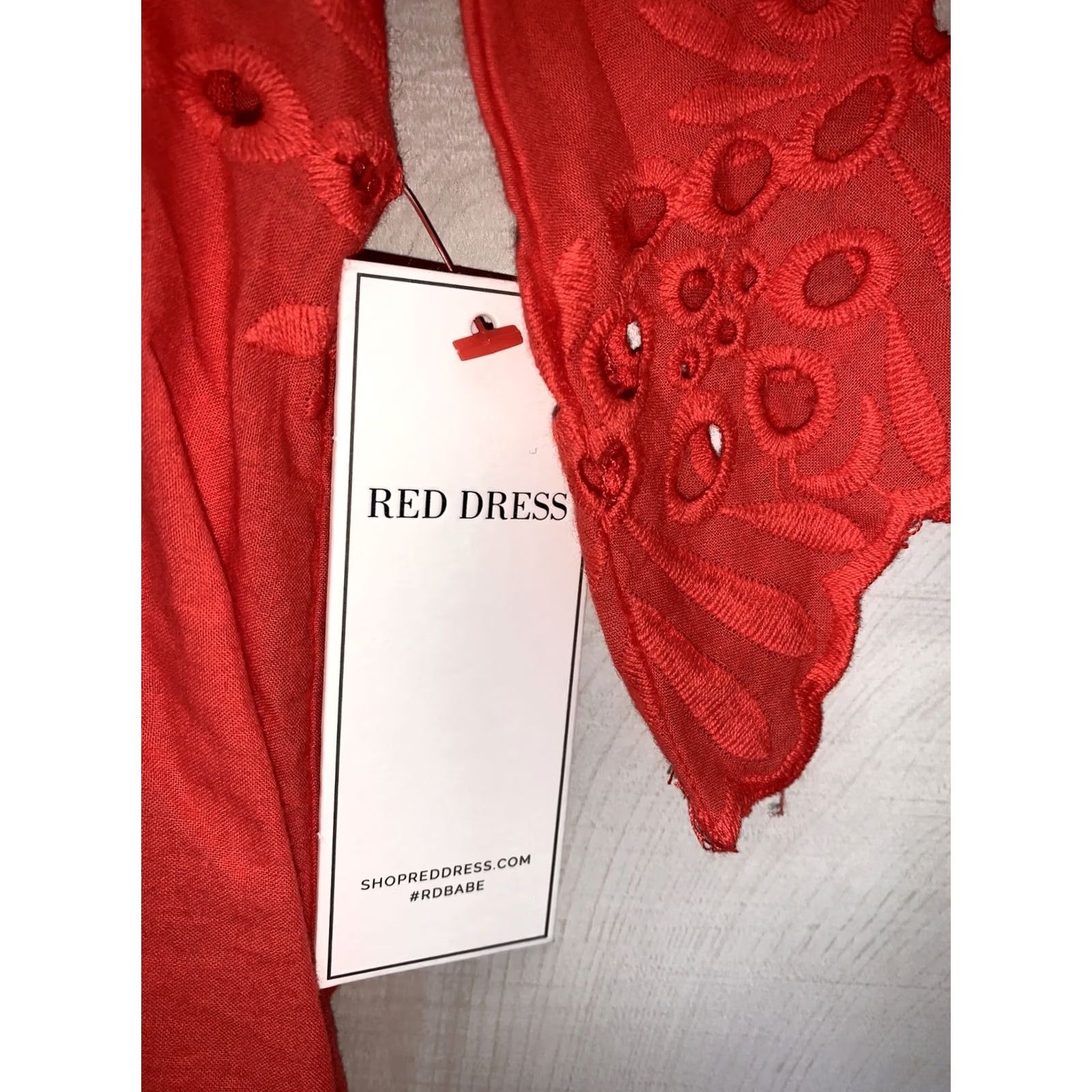 Vintage She + Sky Dress Women RED Eyelet Short Sleeve M NWT-4479 Size 32" / US 10 / IT 46 - 2 Thumbnail