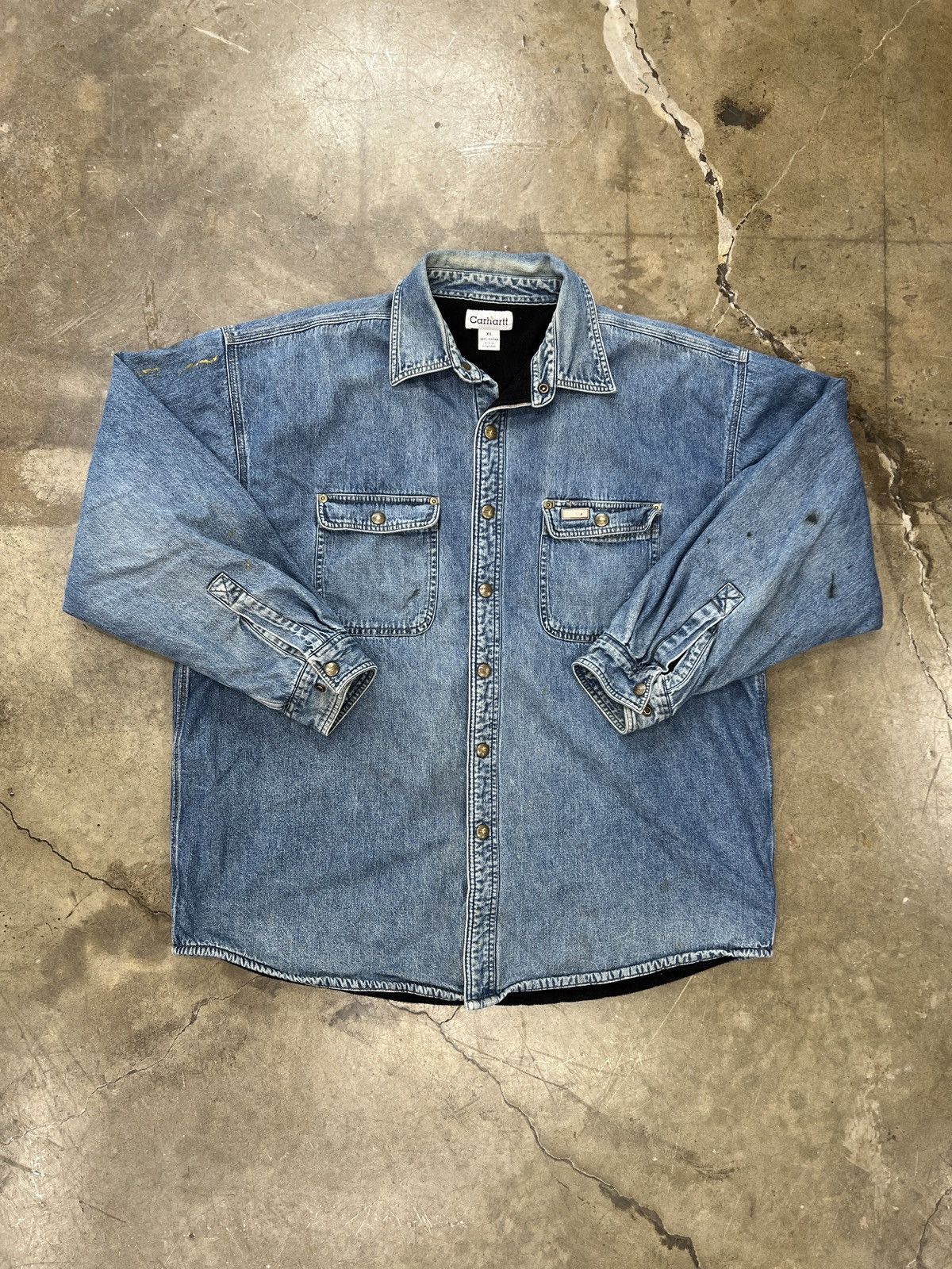 Carhartt × Vintage Vintage Carhartt Denim Button Up Fleece Lining Shirt XL Size US XL / EU 56 / 4 - 2 Thumbnail