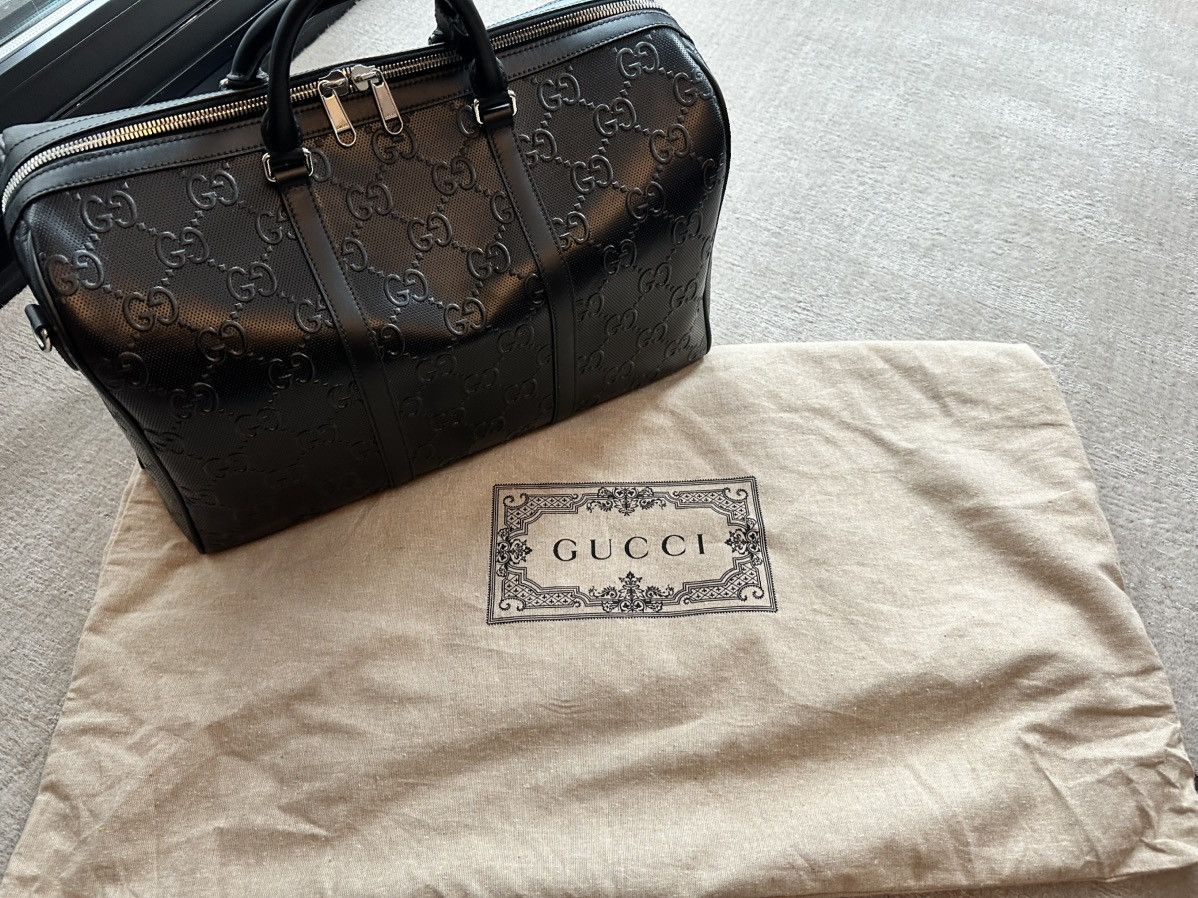 Gucci Black Leather GG Embossed Duffle Size ONE SIZE - 10 Thumbnail