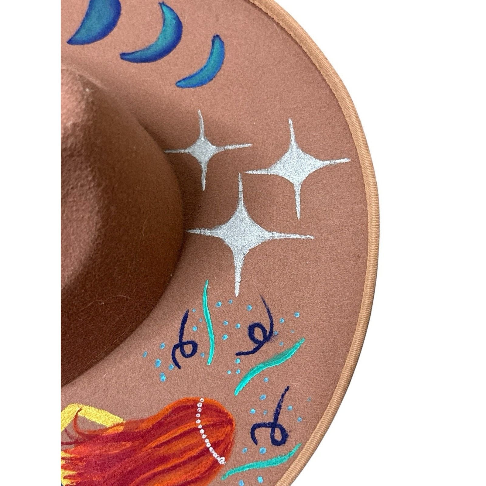 Handmade Handmade Painted Moon Mermaid Rancher Western Hat Whimsical Size ONE SIZE - 10 Thumbnail