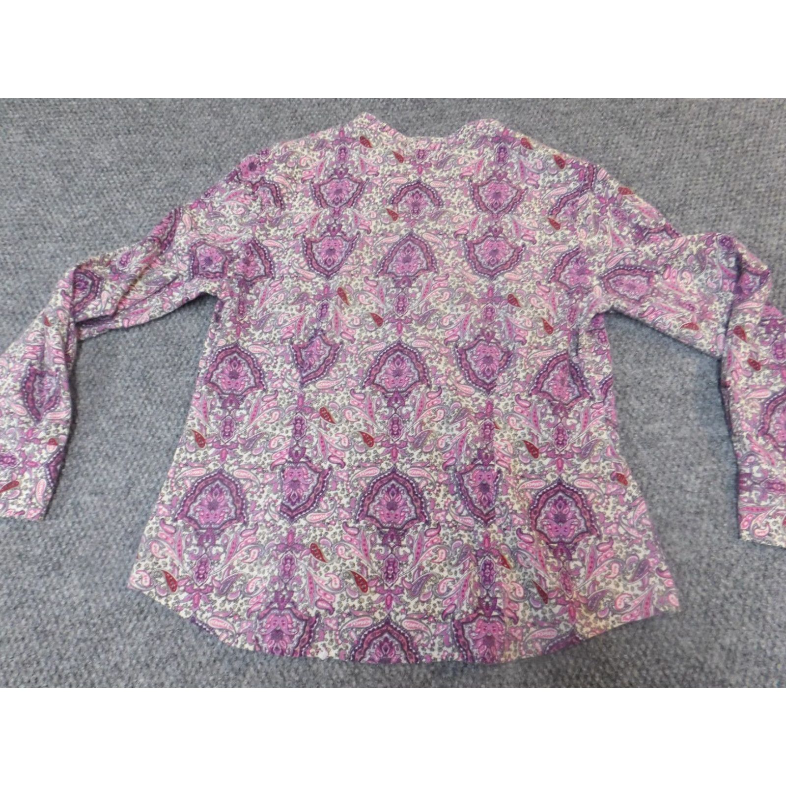 Charter Club Charter Club Blouse Womens 10 Purple Paisley Knit 100% Cotton Long Sleeve Cap Sleeve Button Round Neck Casual Regular Vintage: No Size L / US 10 / IT 46 - 5 Thumbnail