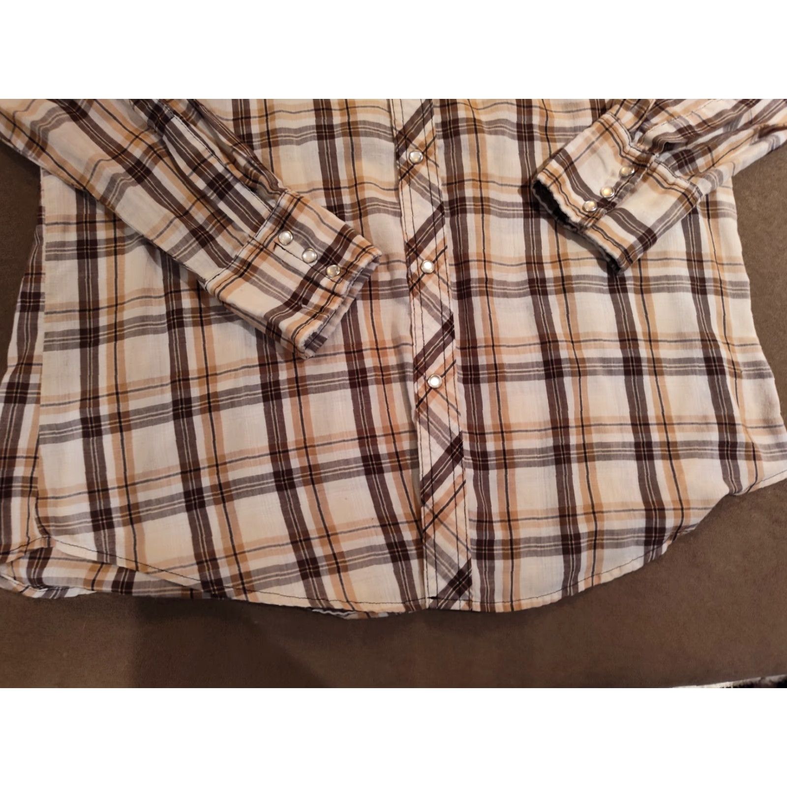 Wrangler VINTAGE Wrangler Wrancher Shirt Mens Large Brown Western Pearl Snap Striped Long Sleeve Size US L / EU 52-54 / 3 - 2 Thumbnail
