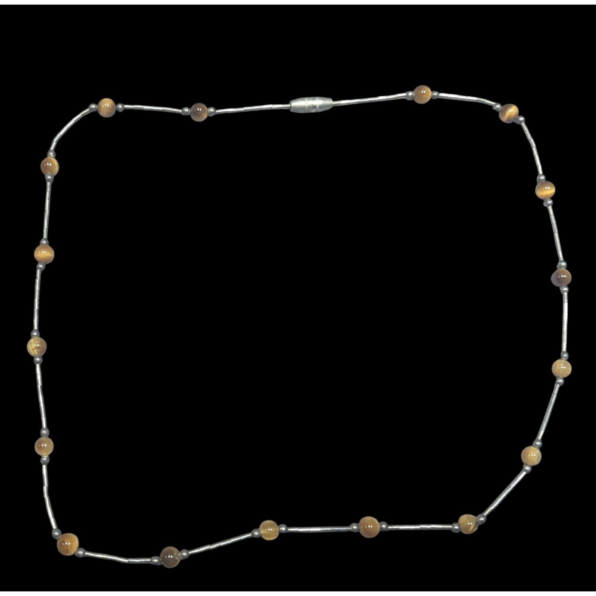 Other Tiger Eye Studded Silver Tone Tube Bead Necklace Size ONE SIZE - 1 Thumbnail