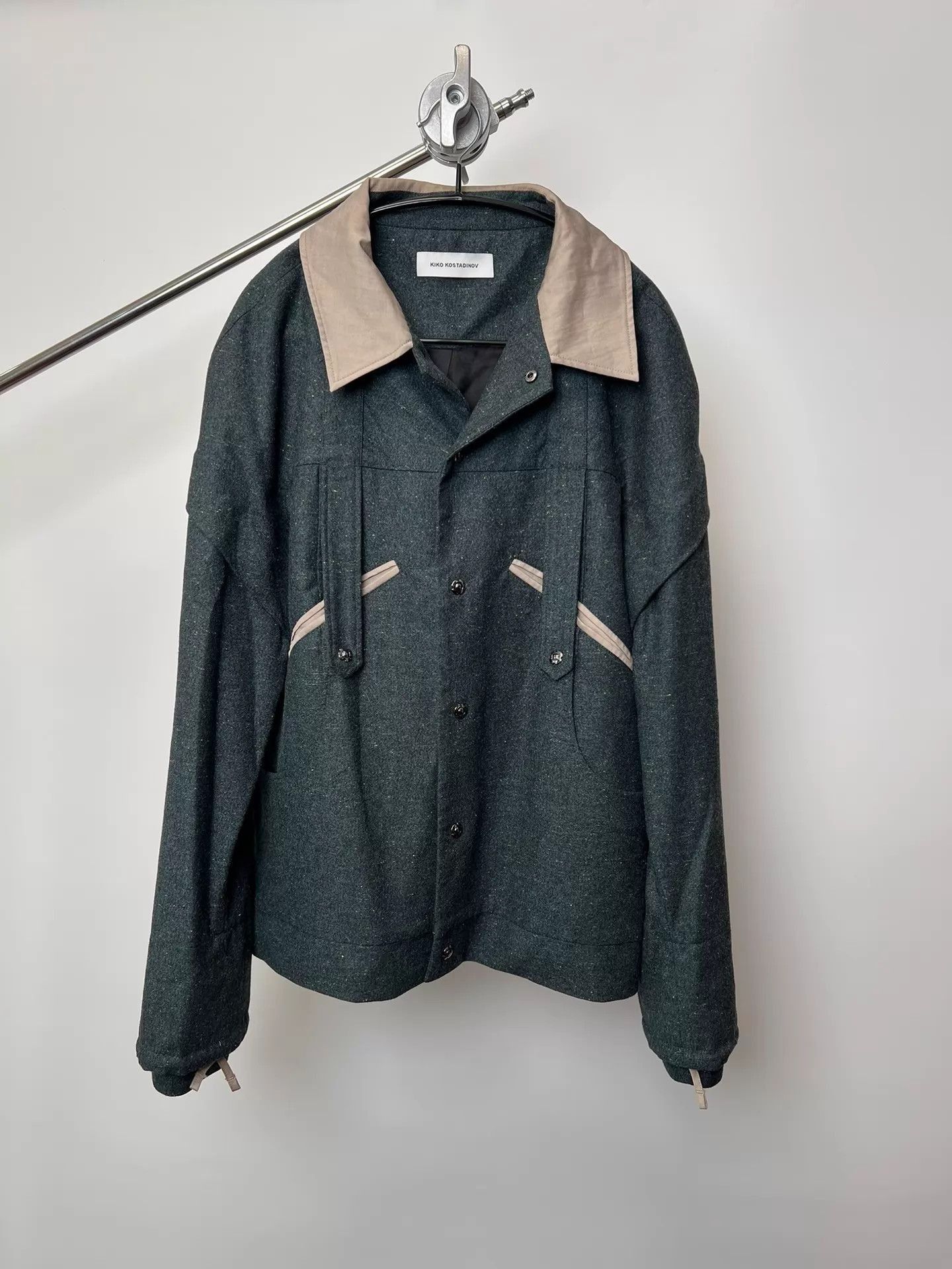 Kiko Kostadinov Blue Button-Front Jacket with Contrast Collar Size US S / EU 44-46 / 1 - 1 Thumbnail