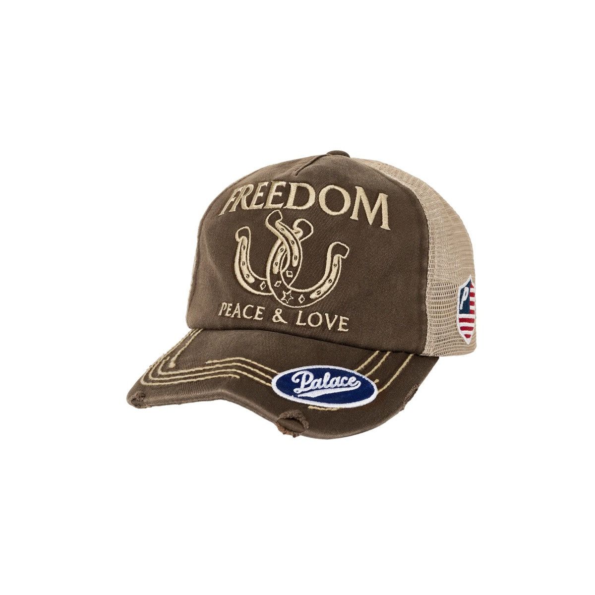 Palace Palace Freedom Distressed Trucker Hat Fox Brown Size ONE SIZE - 1 Thumbnail