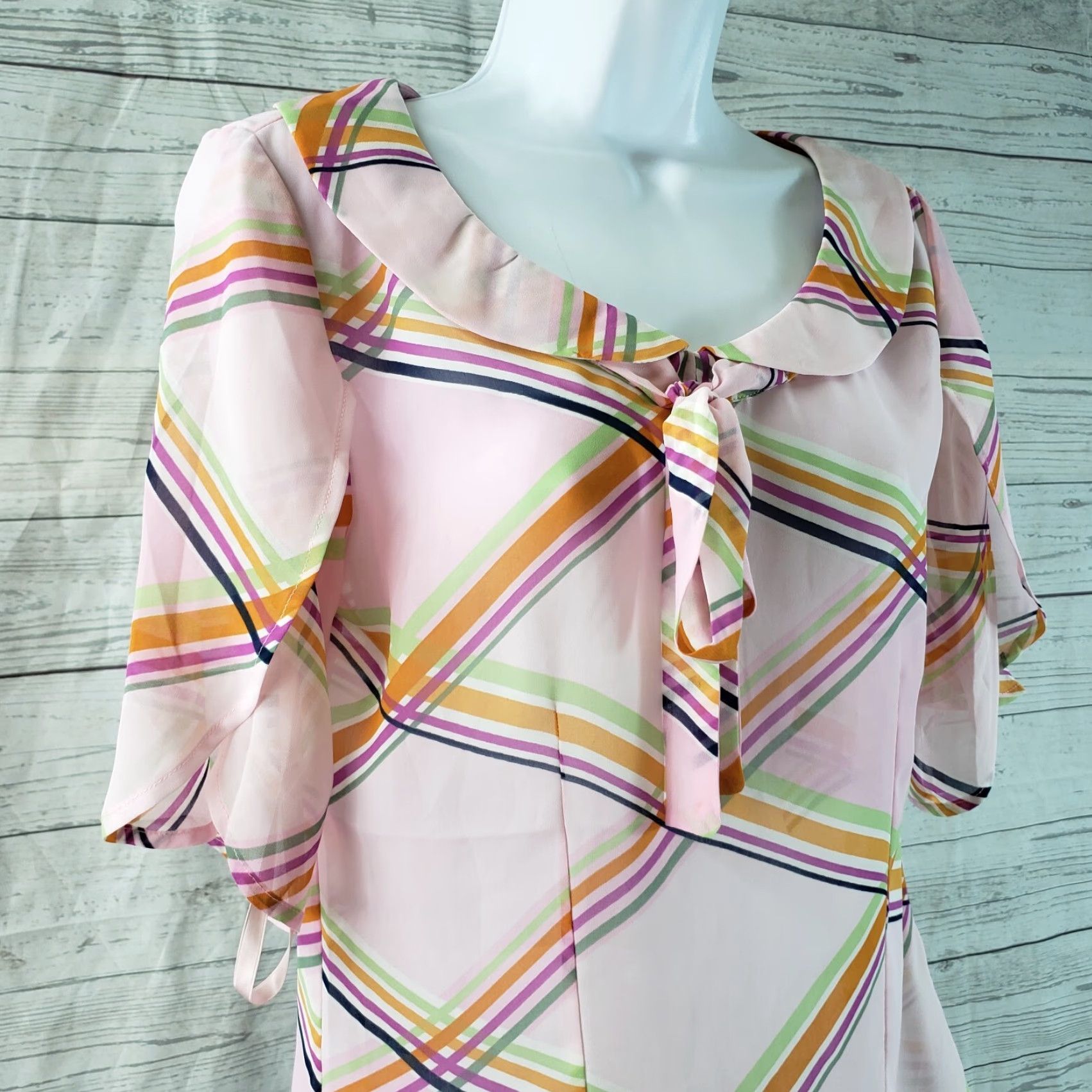 Vintage Tulle Blouse Shirt Pink M Semi Sheer Womens Top Sz Medium, Short Sleeve, Polyester, Basic, Sheer, 18.5" Width, 22.5" Length, Womens Size M / US 6-8 / IT 42-44 - 2 Thumbnail
