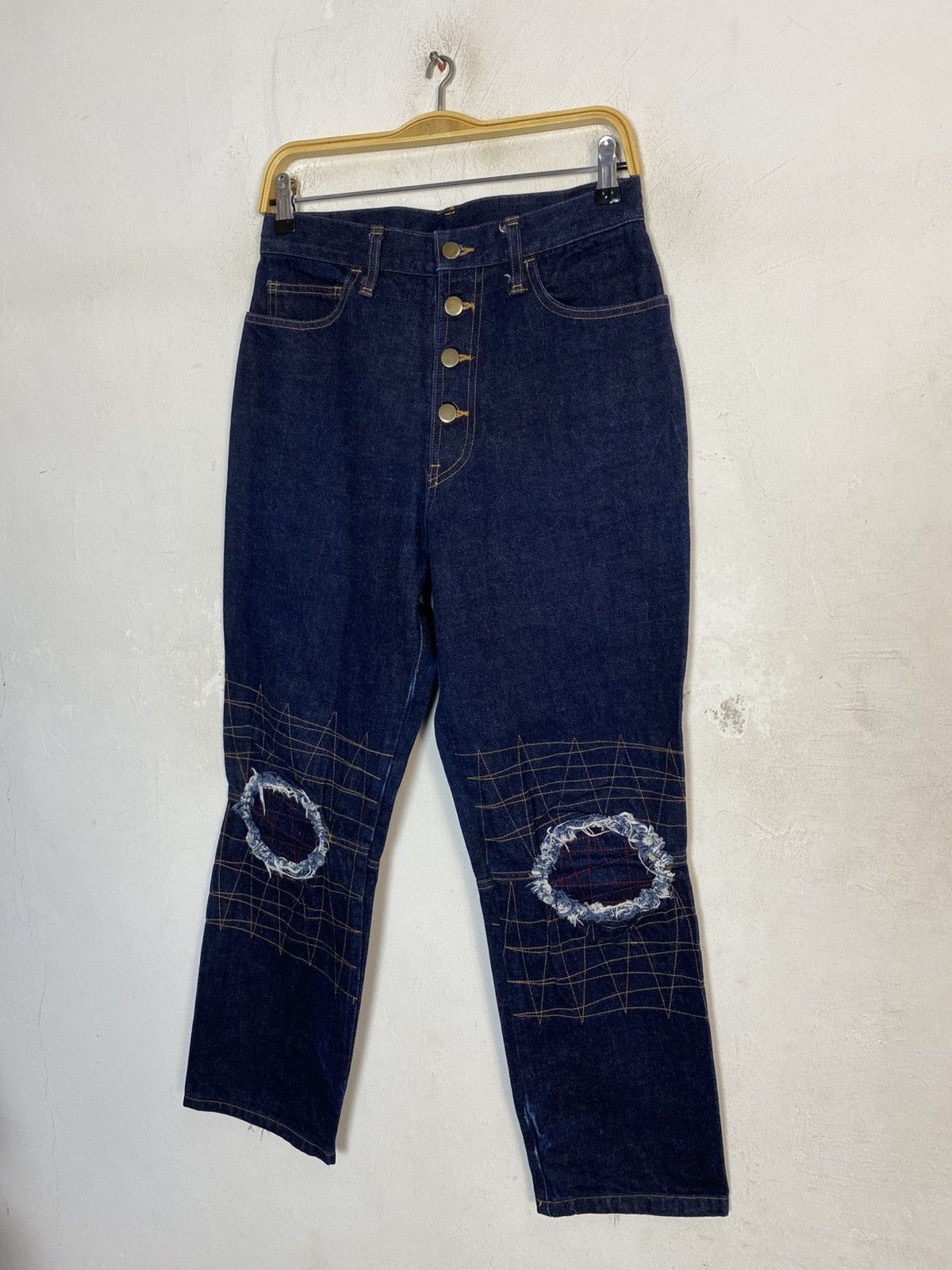 Japanese Brand Hype Japanese Distressed Knee Indigo Denim Jeans Baggy 28 29 Size 29" - 4 Thumbnail
