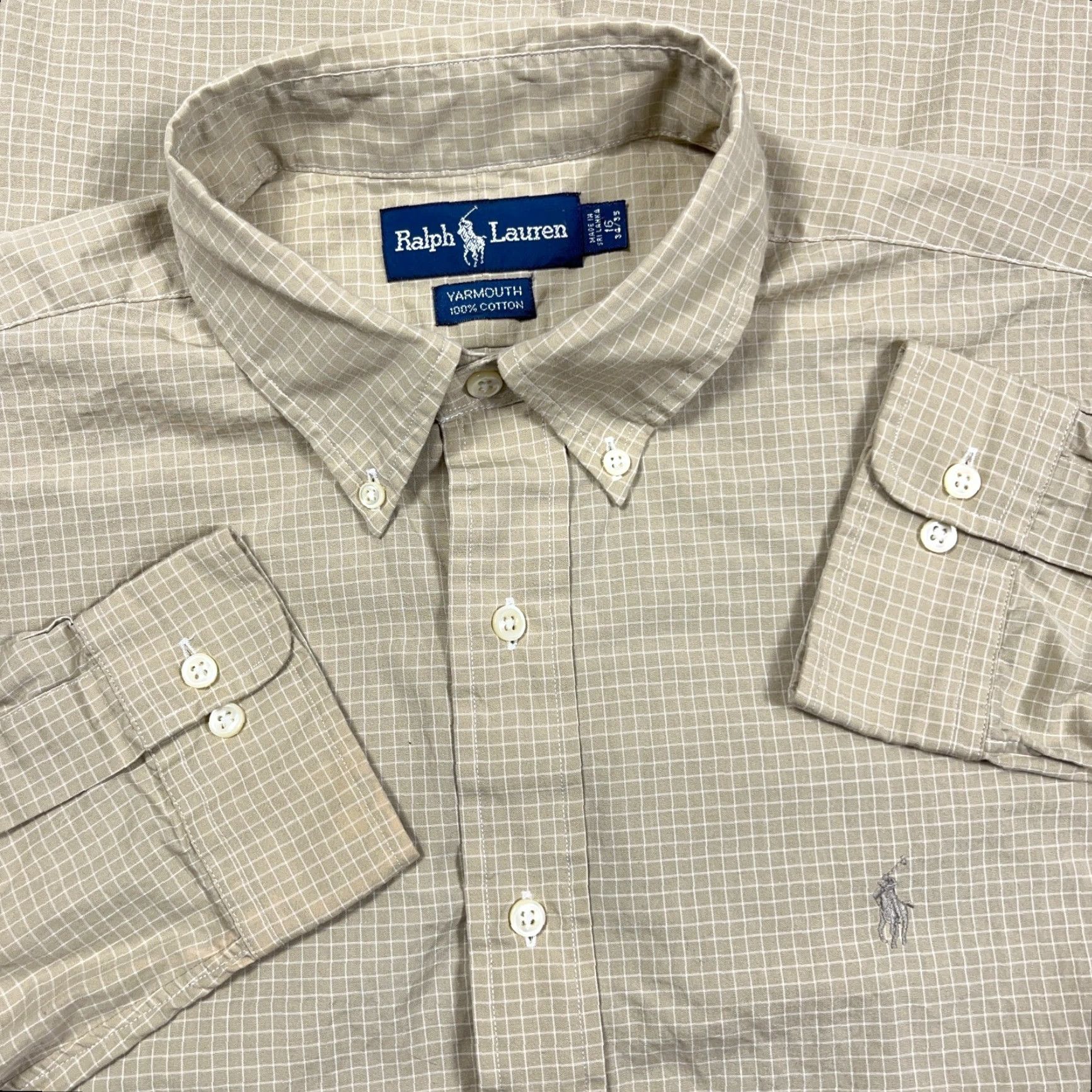 Ralph Lauren Ralph Lauren Shirt Men L Beige Check Button-Up Embroidered Logo Button Colorful Preppy Modern Mens Size 42R - 2 Thumbnail