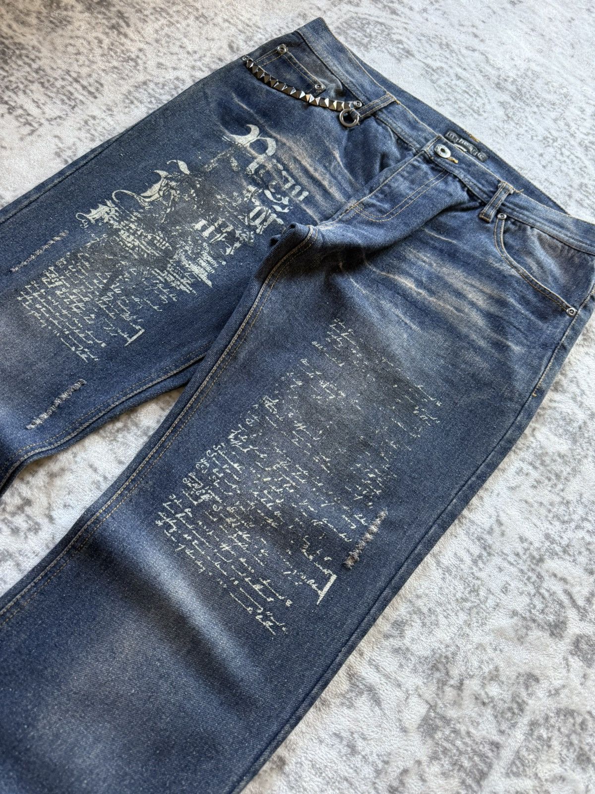 If Six Was Nine 2000s In The Attic Japan Poems Studded Muddy Jeans Size US 34 / EU 50 - 10 Thumbnail