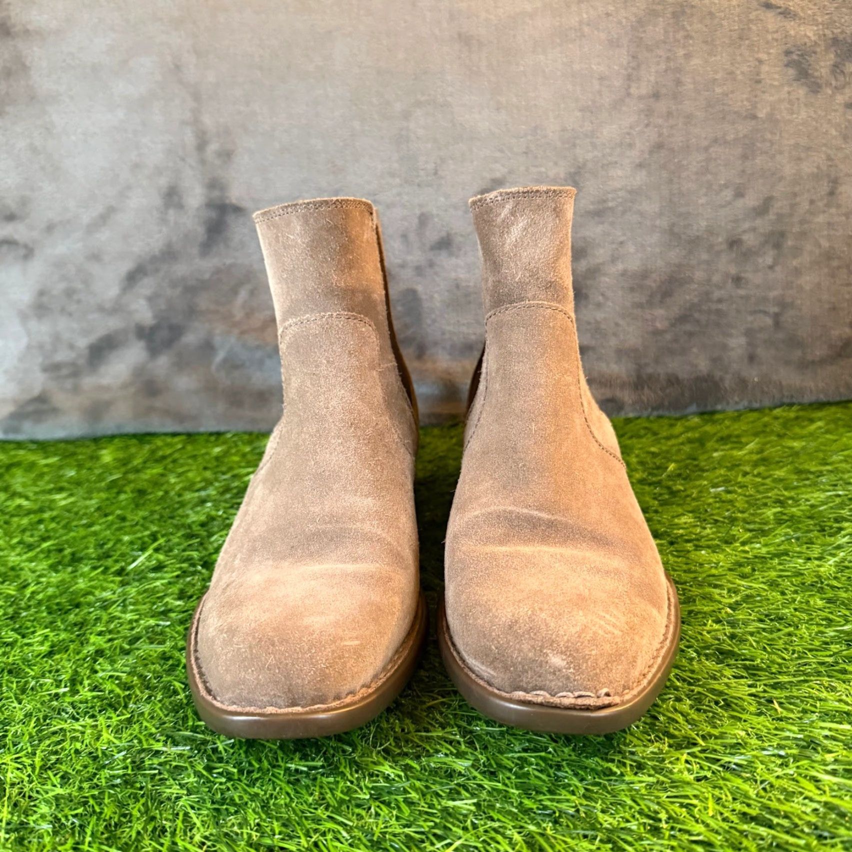 Born Born Suede Chelsea Boots Taupe Brown Ankle Booties Block Heel Womens 7 M Size US 7 / IT 37 - 3 Thumbnail