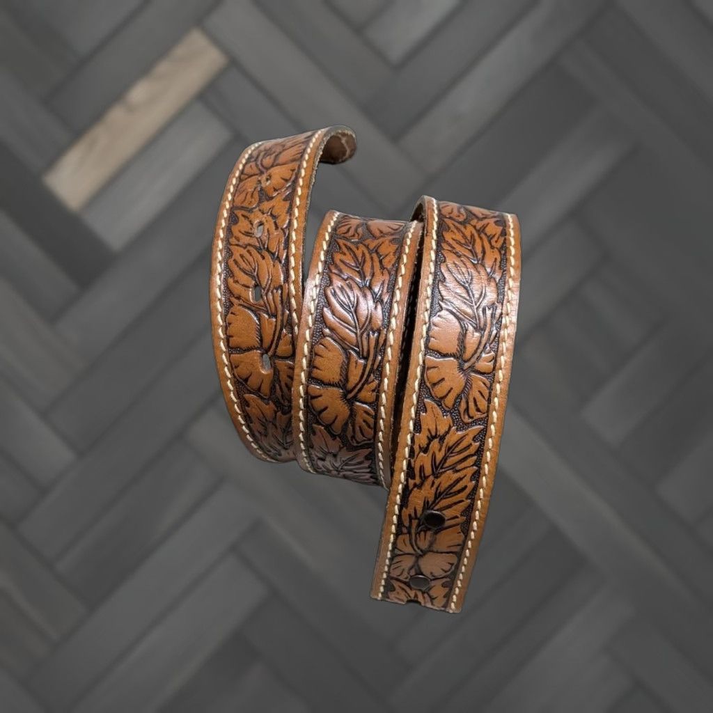 Vintage VINTAGE westERn belt tooled cowhide brown 32 belt Mens Western Belt Rodeo Buckle Straps 1-1/2" Size 32 - 1 Thumbnail