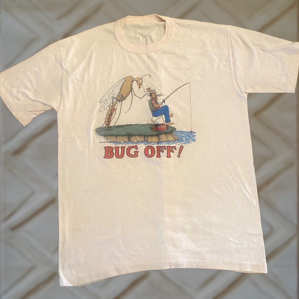 Vintage VINTAGE Fishing Shirt Mens L Pink Single Stitch T-Shirt 20”x27” No Tag Fish Stitch Bug Off Future Fashions Size US L / EU 52-54 / 3 - 1 Thumbnail